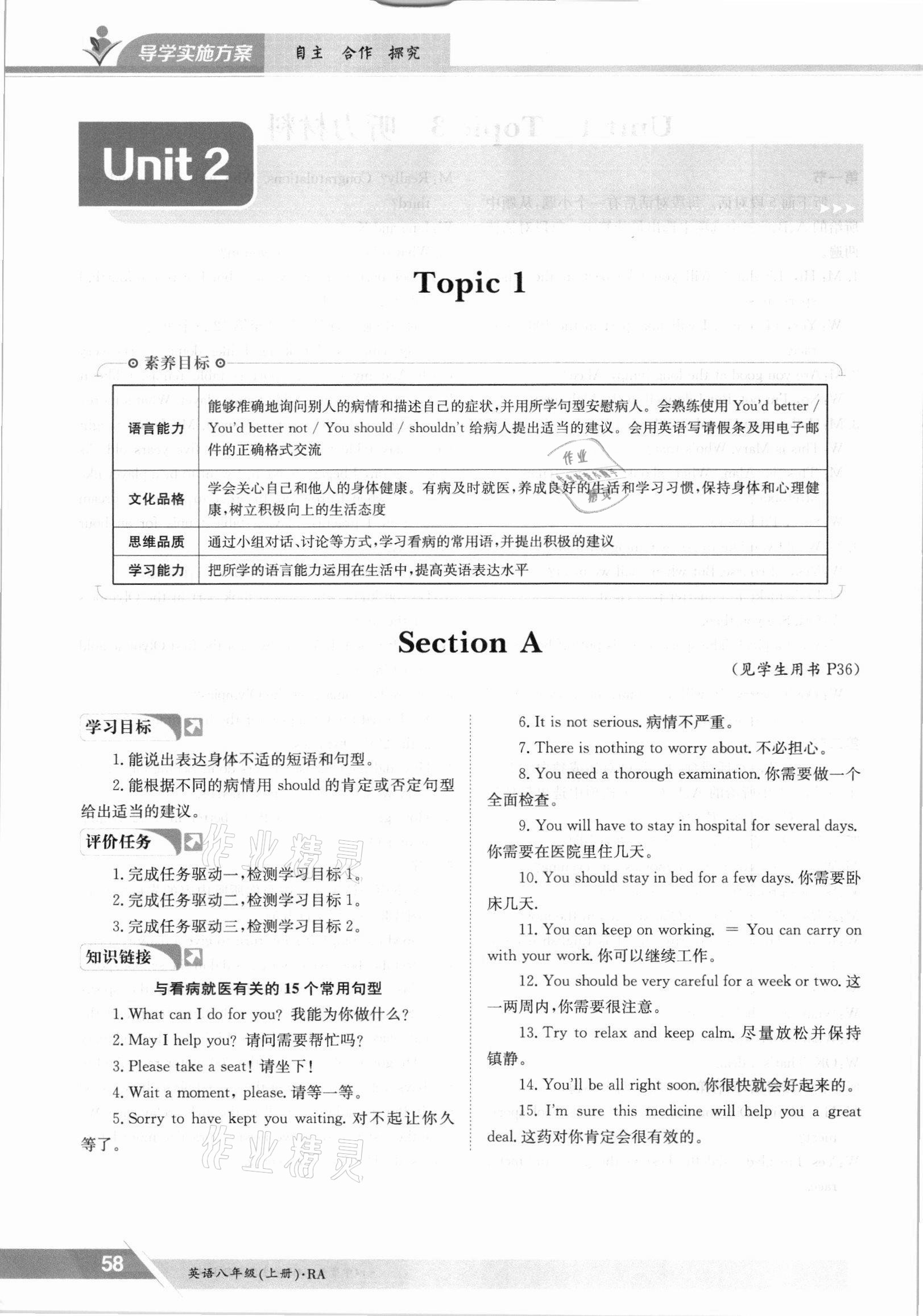 2021年三段六步導(dǎo)學(xué)測評八年級英語上冊仁愛版 參考答案第58頁