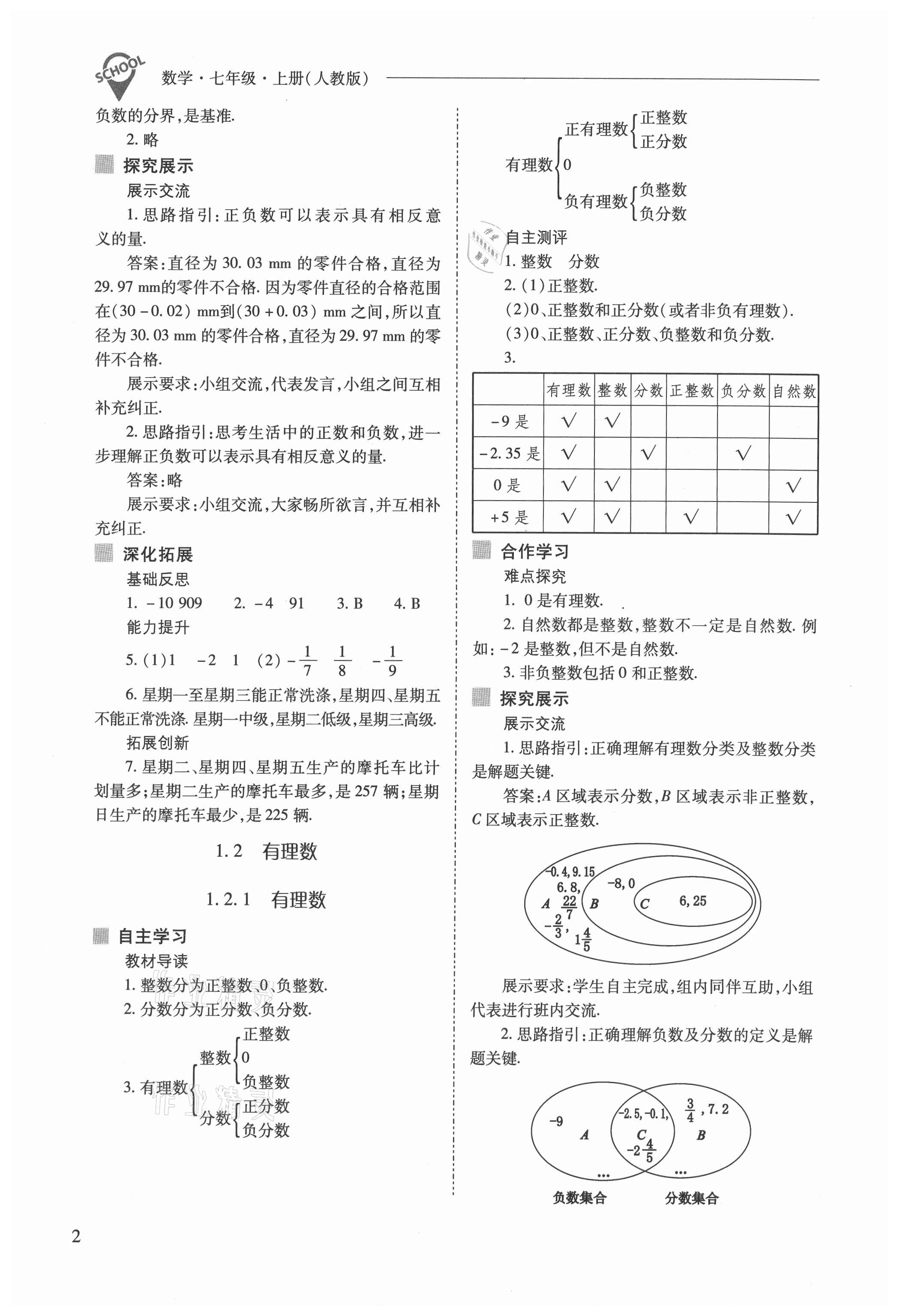 2021年新課程問題解決導(dǎo)學(xué)方案七年級數(shù)學(xué)上冊人教版 參考答案第2頁