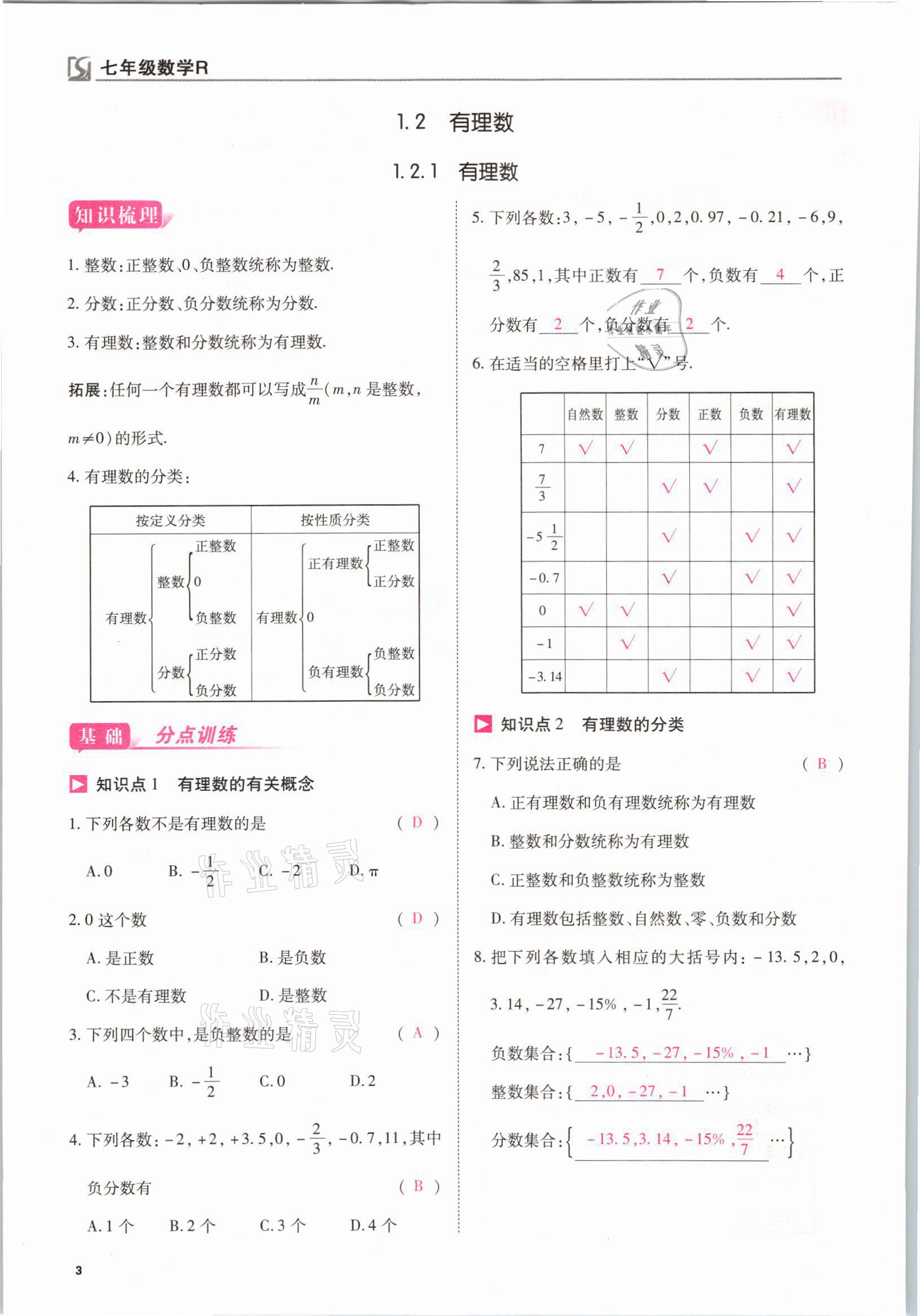 2021年我的作業(yè)七年級(jí)數(shù)學(xué)上冊(cè)人教版 參考答案第3頁(yè)