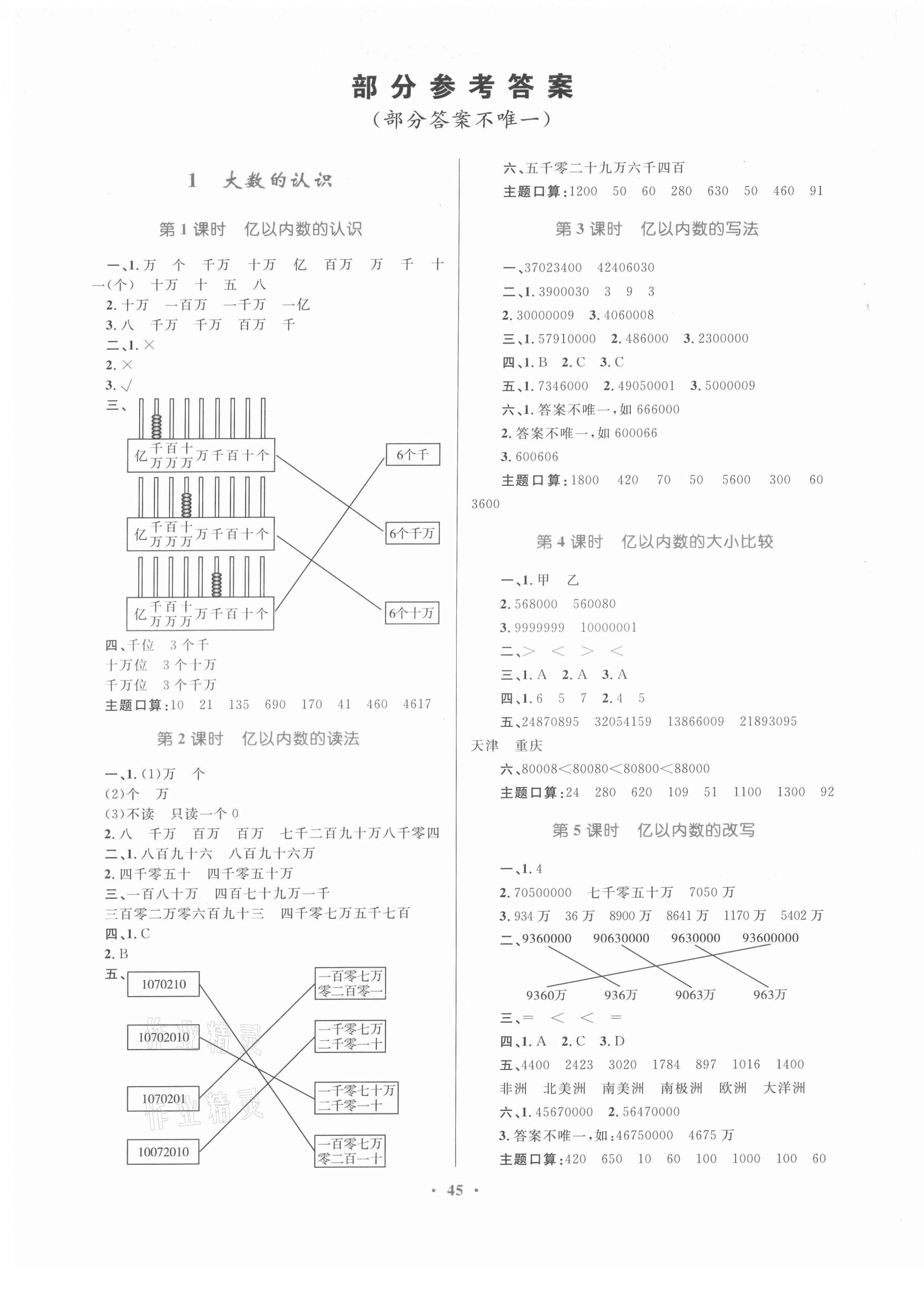 2021年家庭作业四年级数学上册人教版 第1页