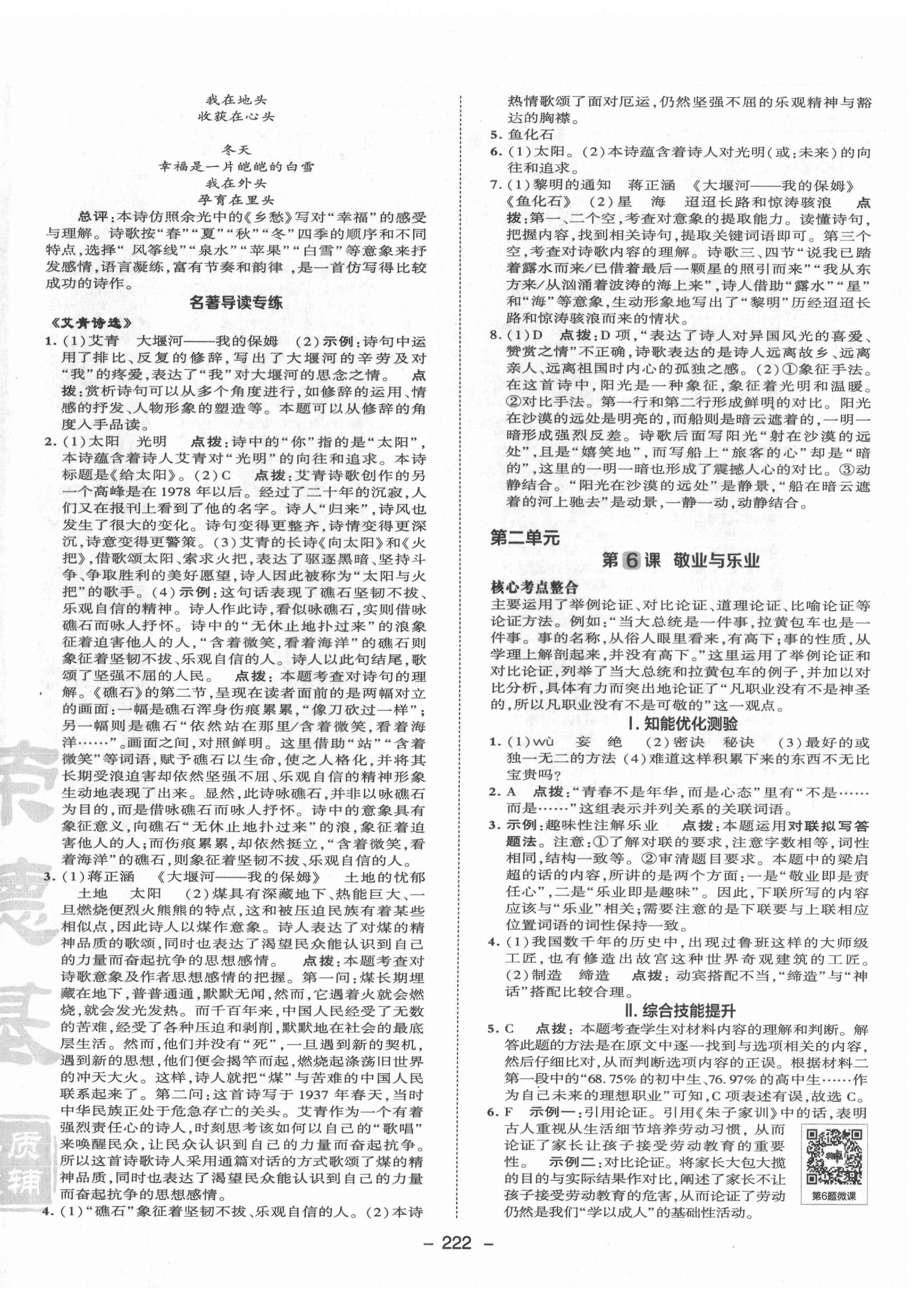 2021年综合应用创新题典中点九年级语文全一册人教版安徽专版 参考答案第4页