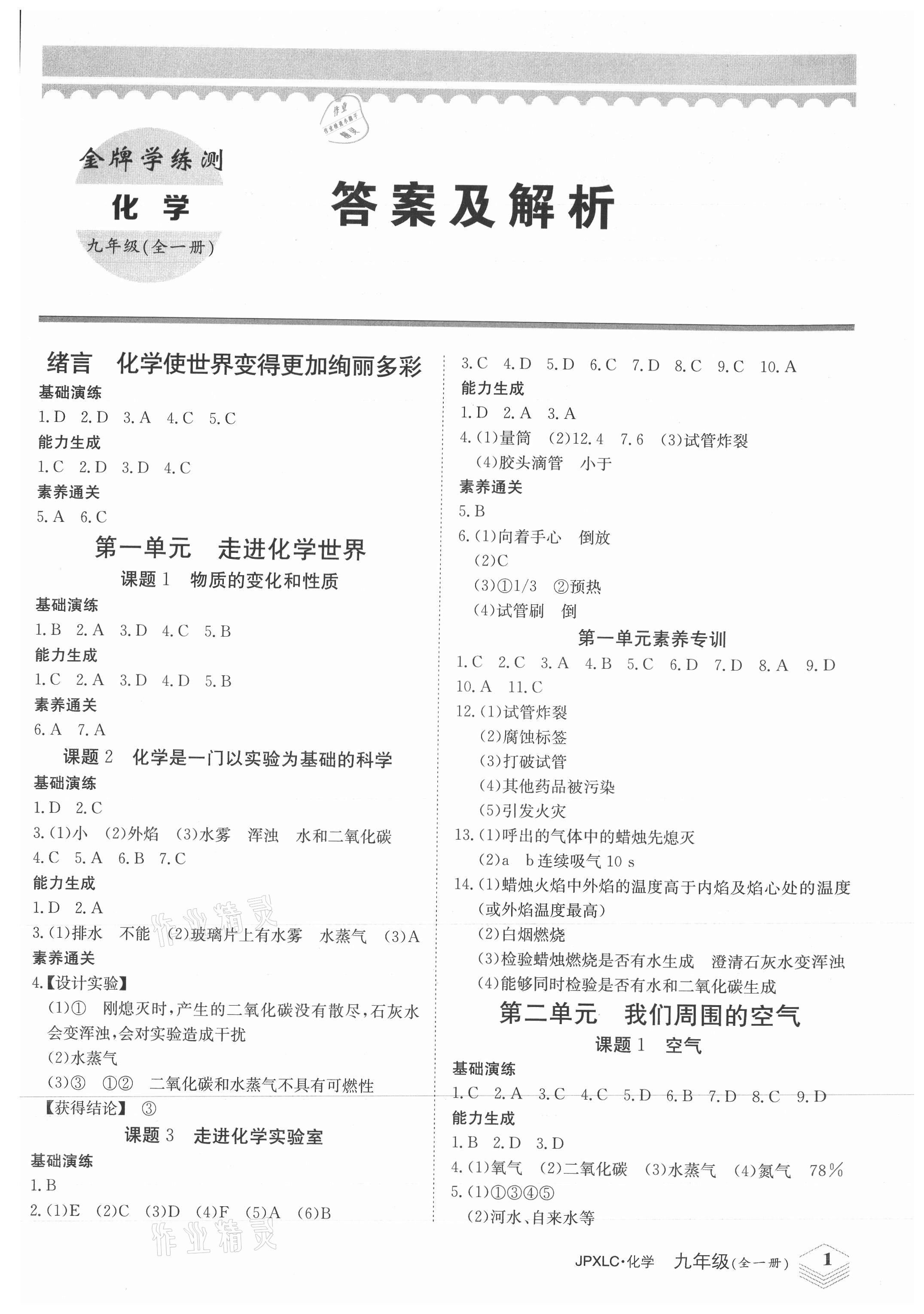 2021年金牌學練測九年級化學全一冊人教版 第1頁