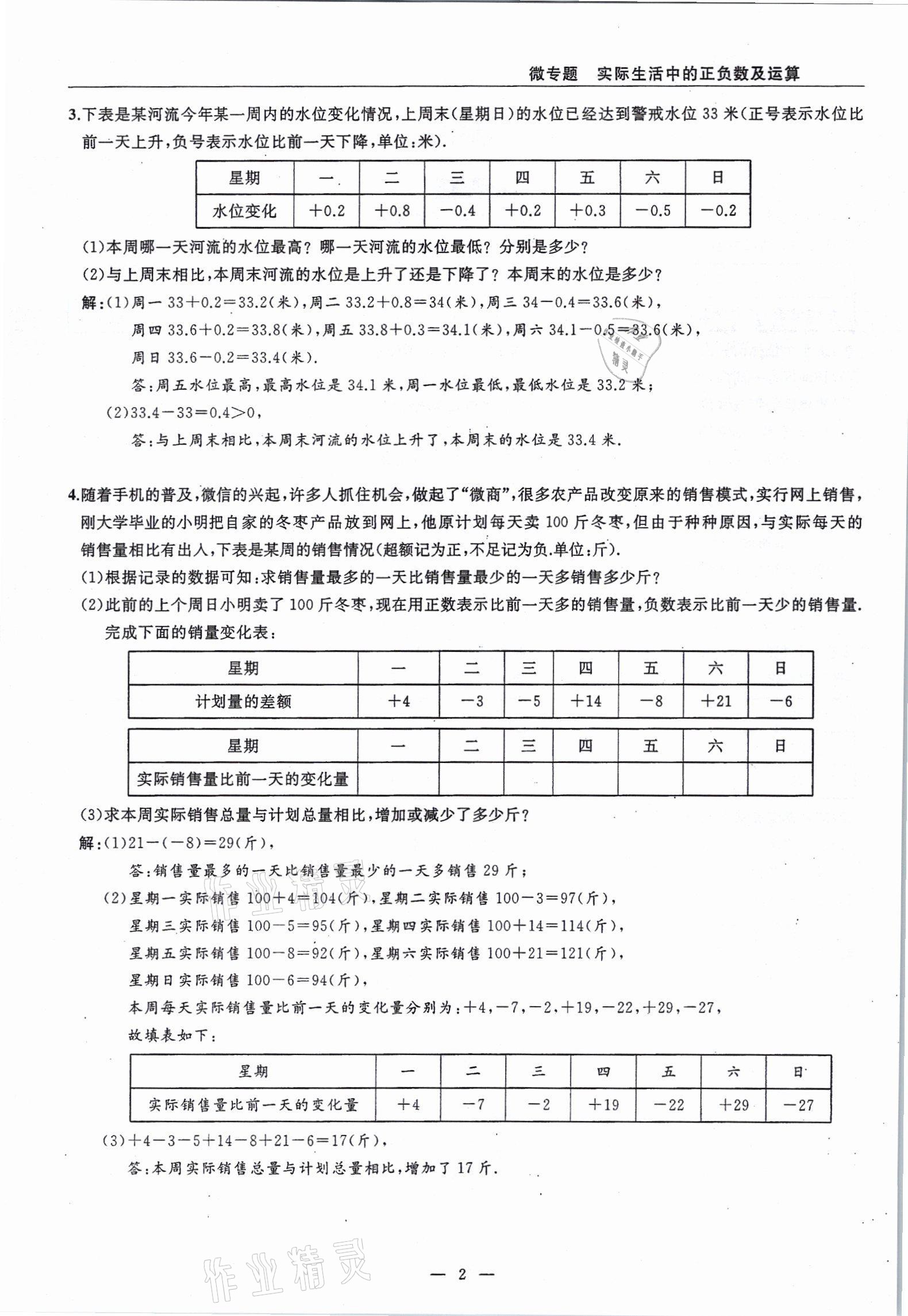 2021年高手點題七年級數(shù)學(xué)上冊人教版 參考答案第2頁