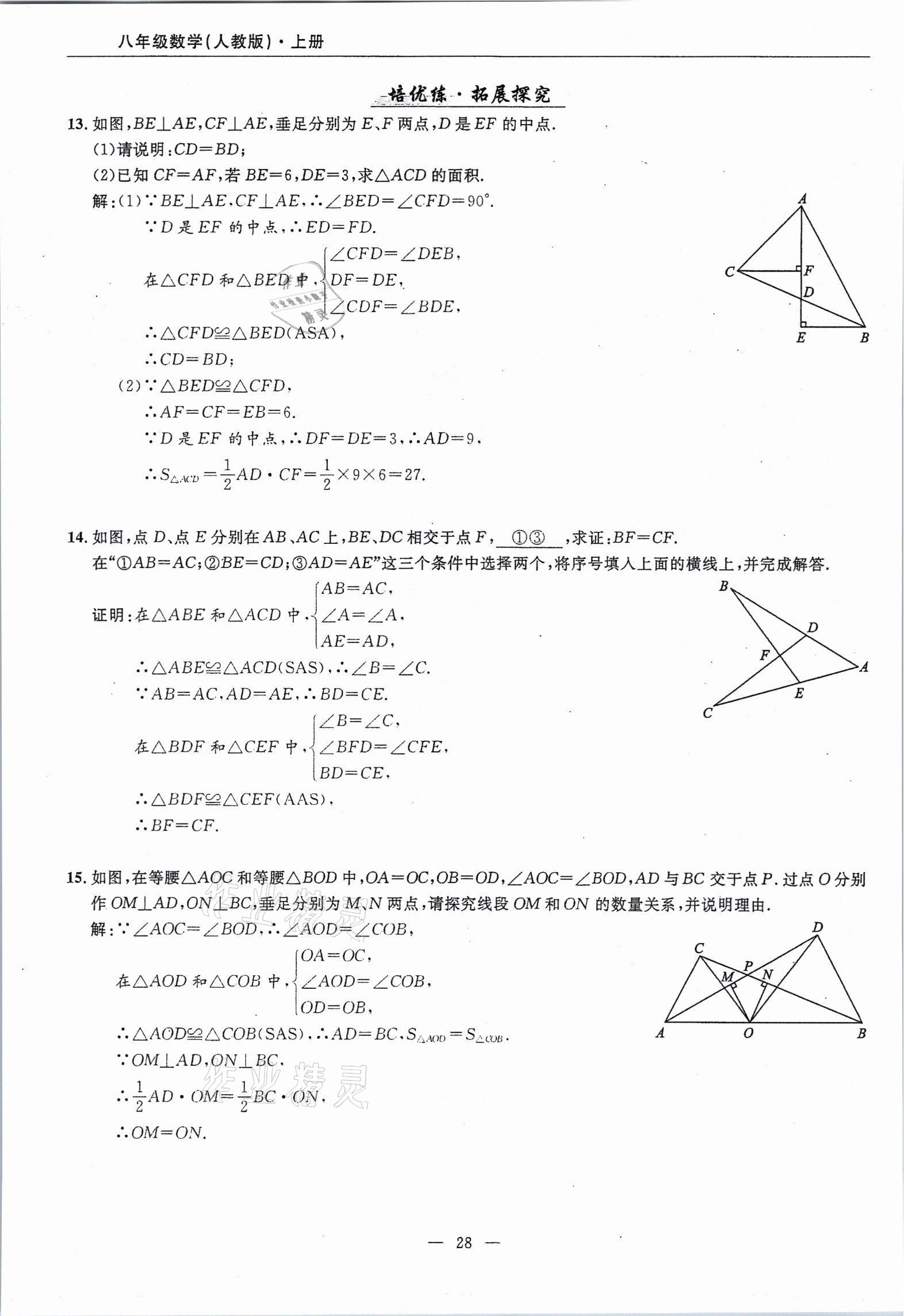 2021年高手點(diǎn)題八年級數(shù)學(xué)上冊人教版 參考答案第28頁