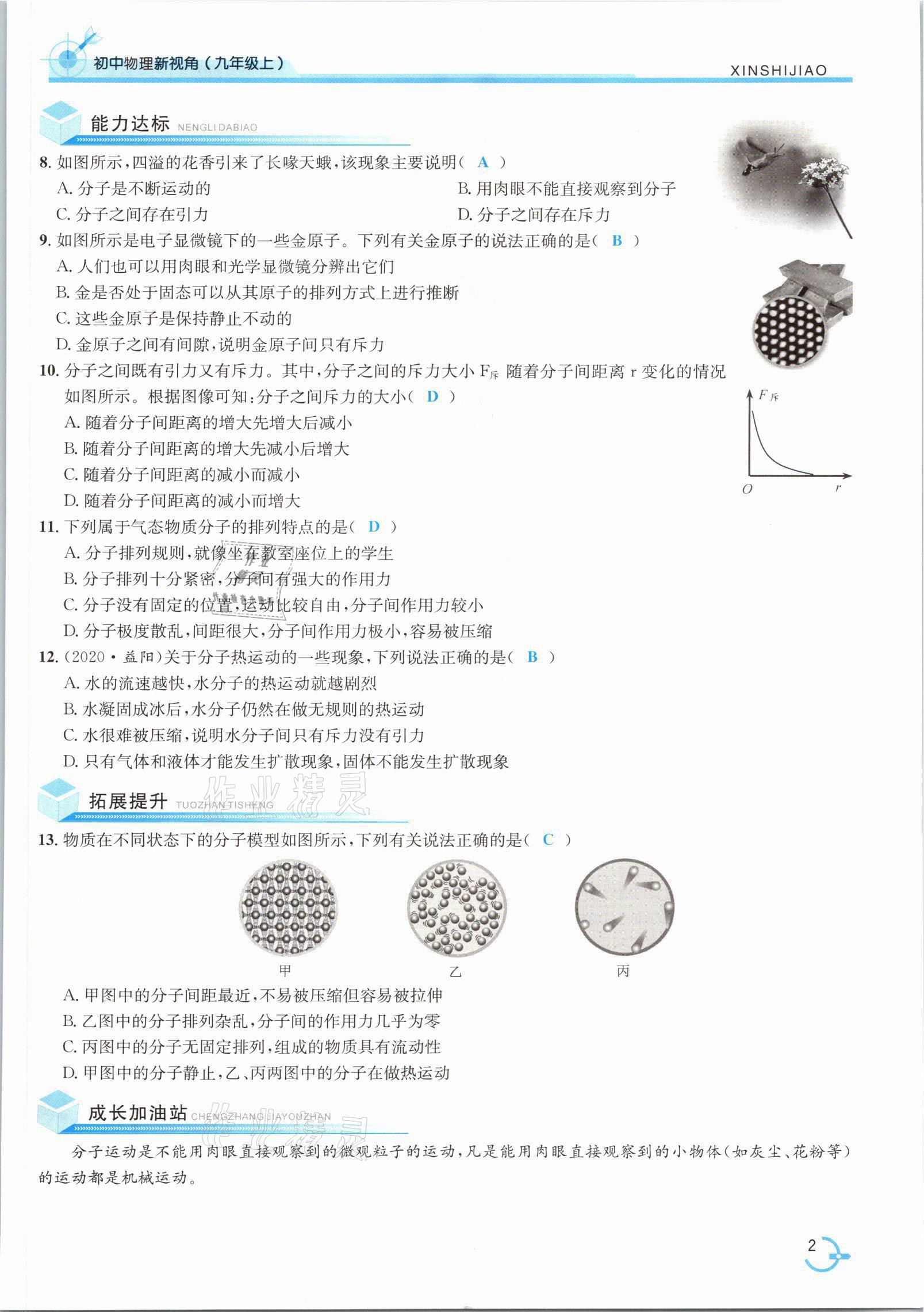 2021年新视角教辅系列丛书九年级物理上册人教版 参考答案第8页