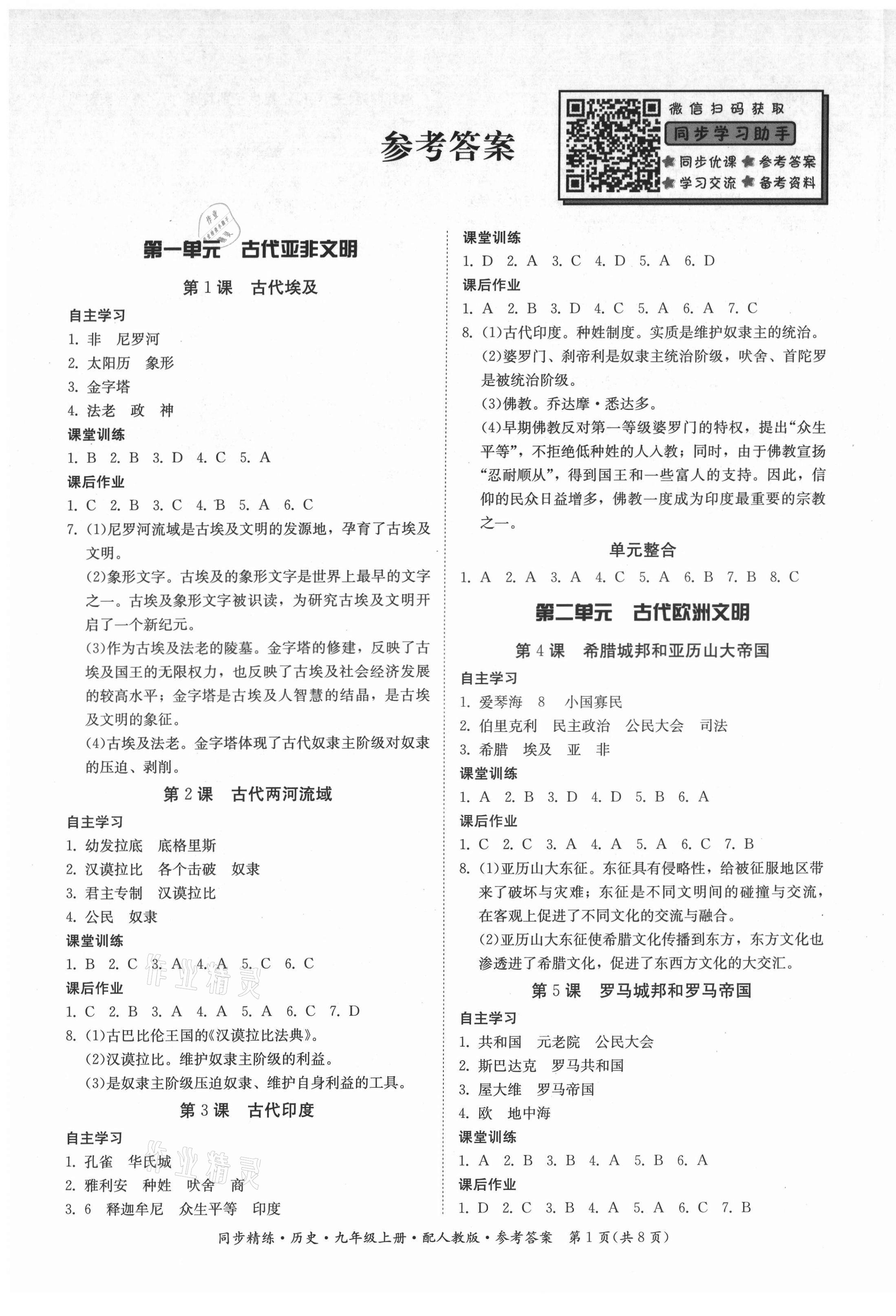 2021年同步精練廣東人民出版社九年級(jí)歷史上冊(cè)人教版 第1頁(yè)