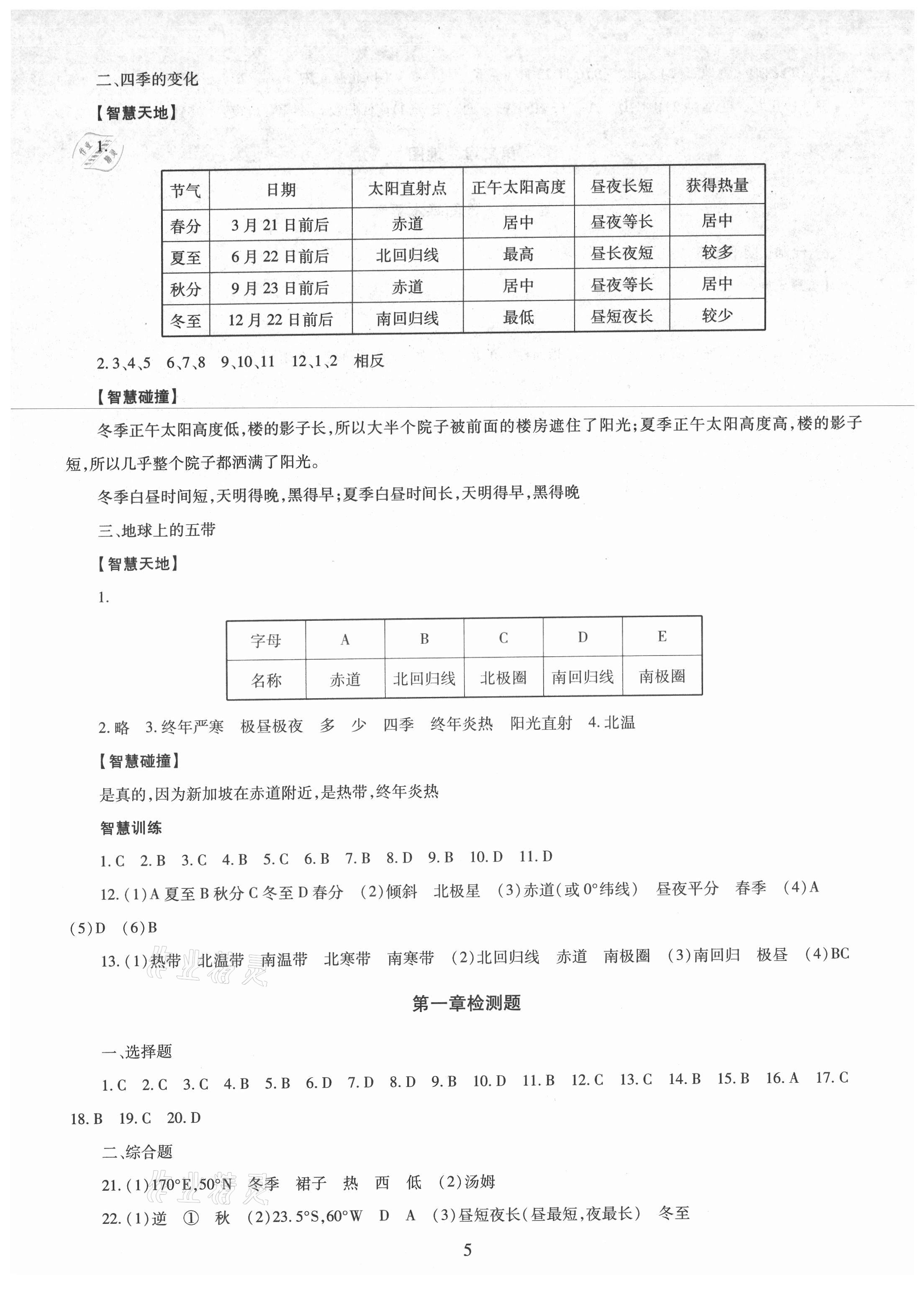 2021年智慧學(xué)習(xí)導(dǎo)學(xué)練明天出版社七年級(jí)地理上冊(cè)商務(wù)星球版 參考答案第5頁