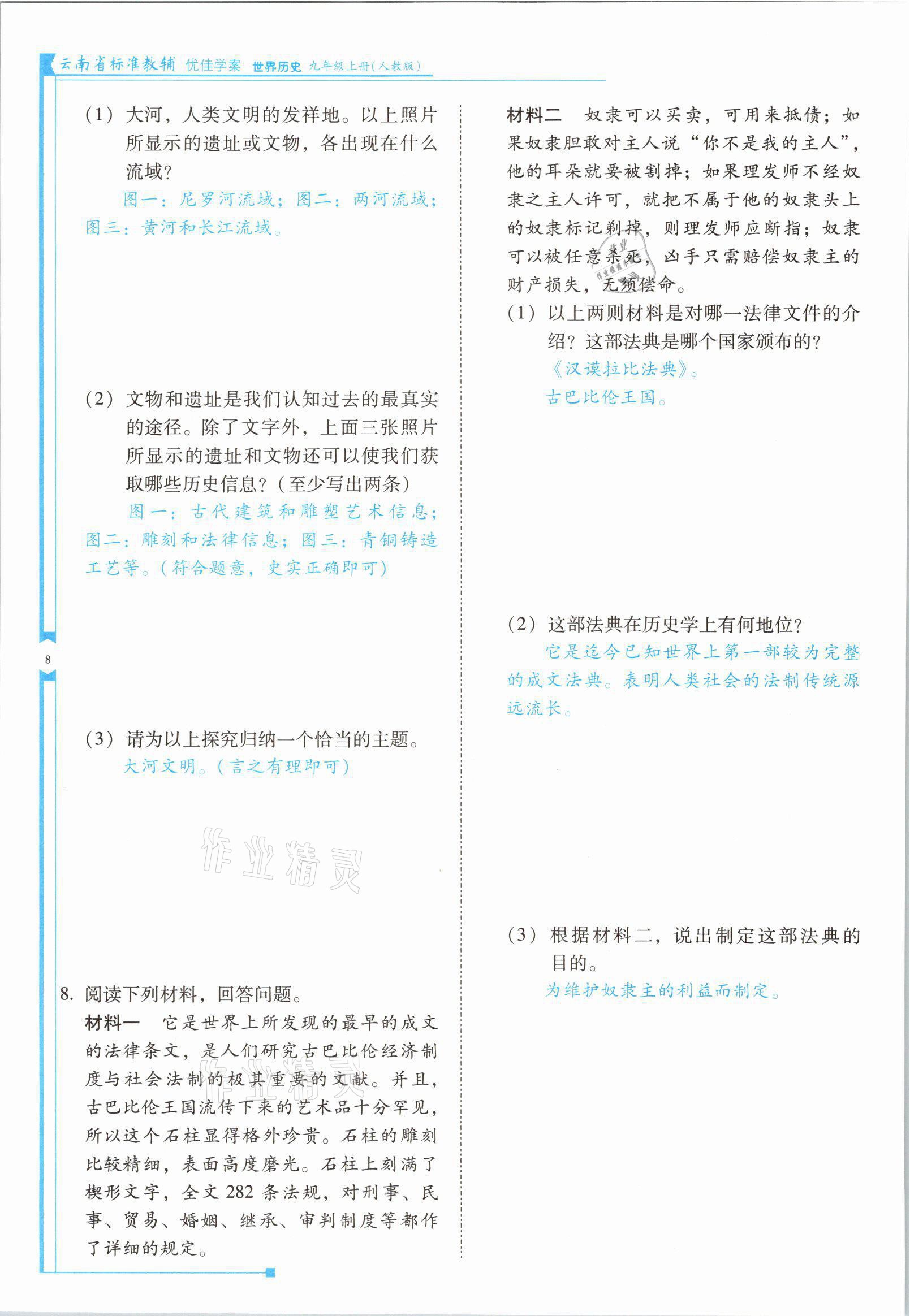 2021年云南省標(biāo)準(zhǔn)教輔優(yōu)佳學(xué)案九年級歷史上冊人教版 參考答案第15頁