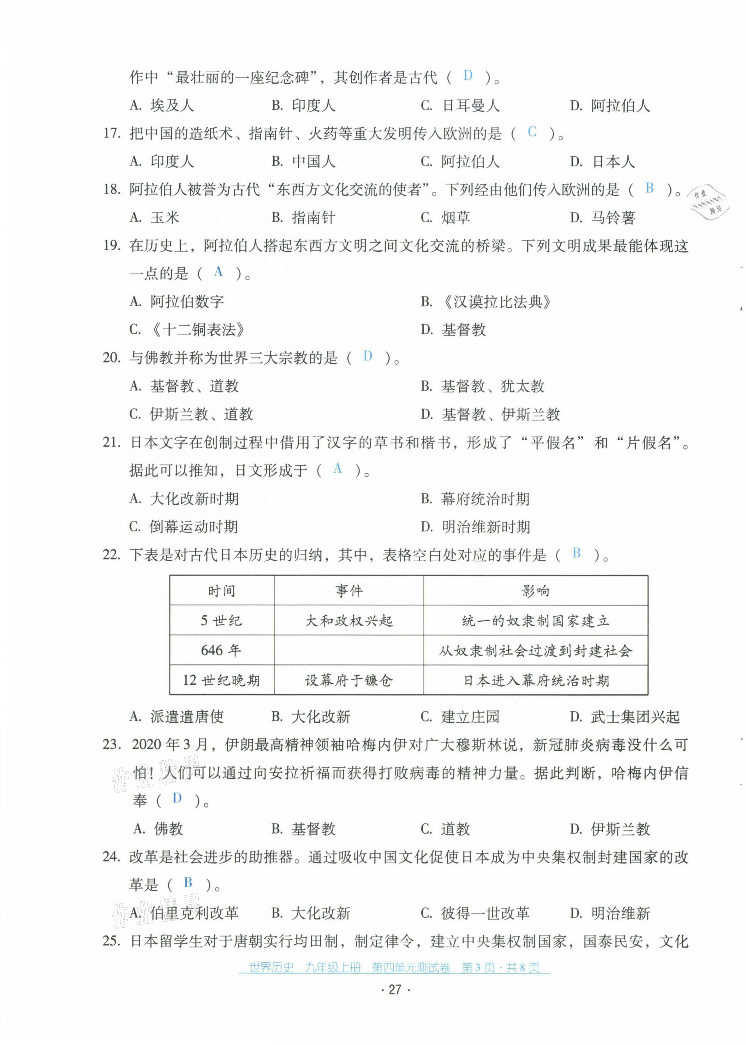 2021年云南省標(biāo)準(zhǔn)教輔優(yōu)佳學(xué)案九年級(jí)歷史上冊(cè)人教版 第28頁(yè)