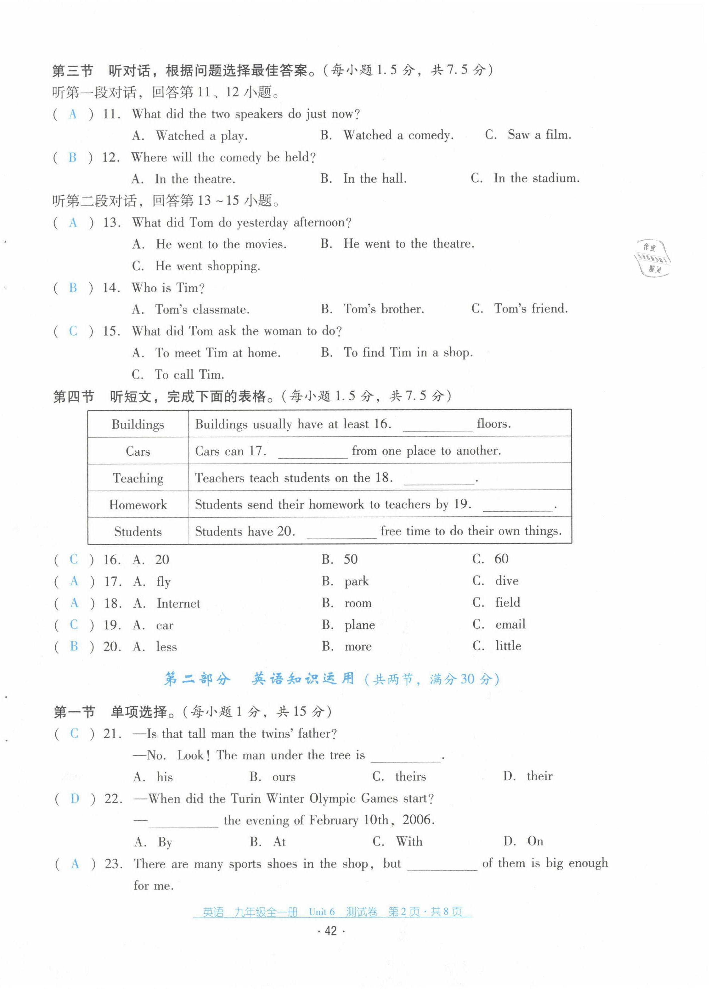 2021年云南省標(biāo)準(zhǔn)教輔優(yōu)佳學(xué)案九年級(jí)英語(yǔ)全一冊(cè)人教版 第42頁(yè)