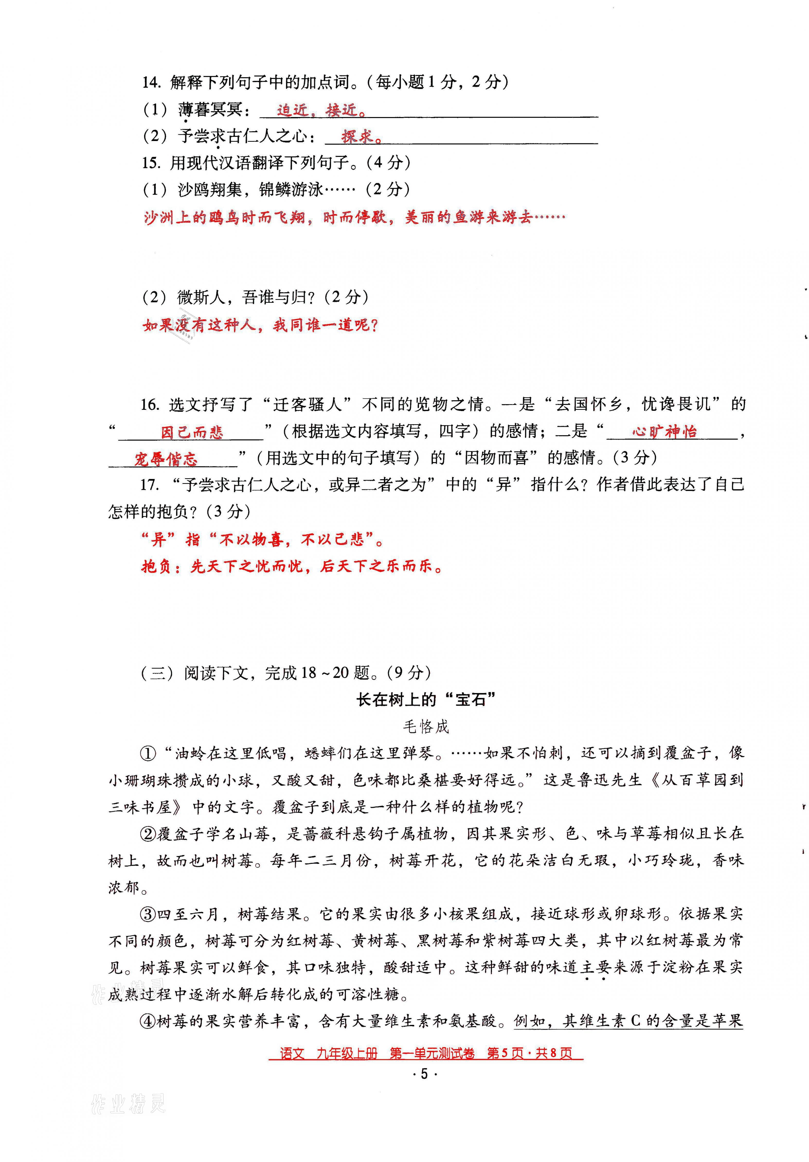 2021年云南省标准教辅优佳学案九年级语文上册人教版 第5页