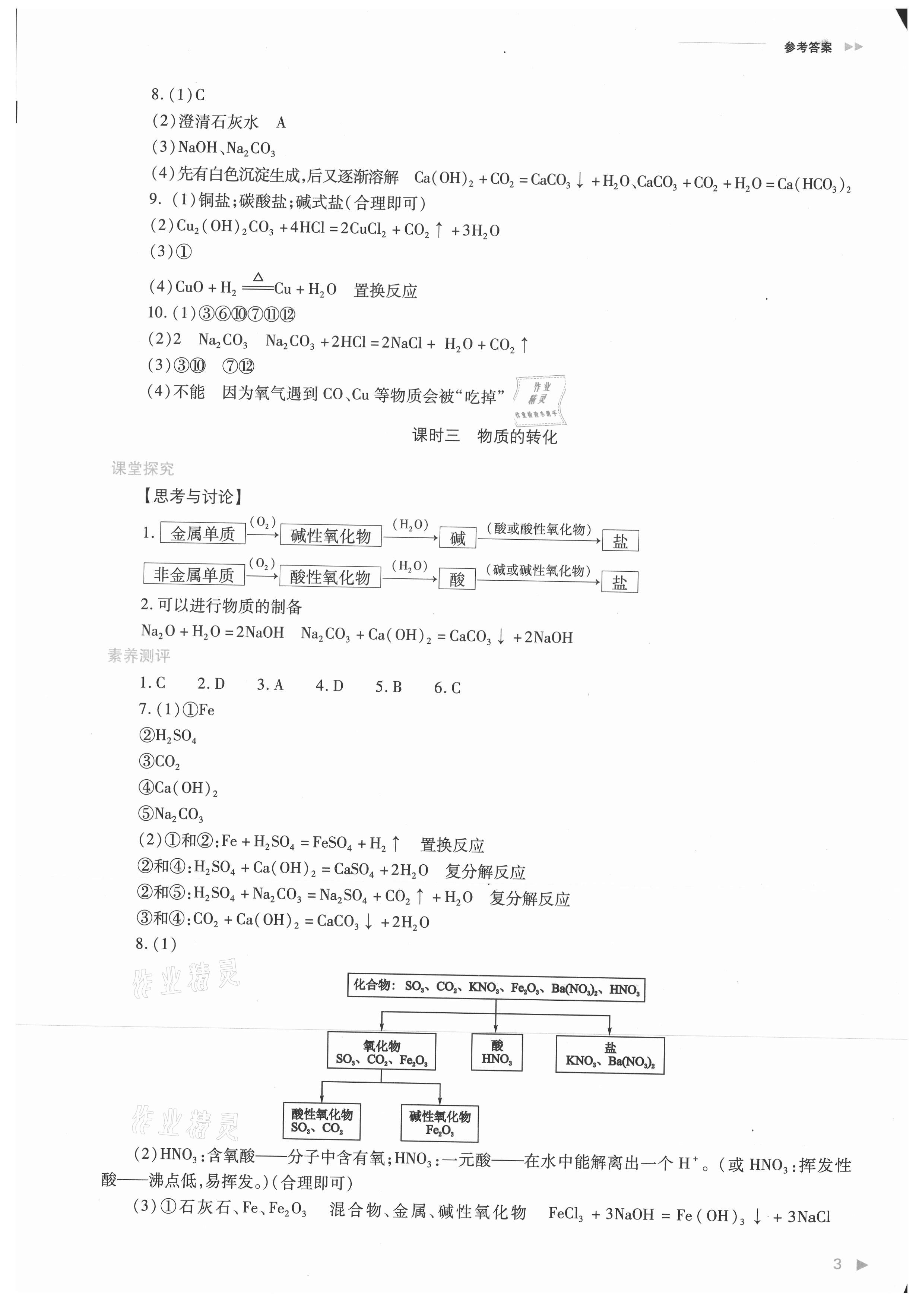 2021年普通高中新課程同步練習(xí)冊(cè)高中化學(xué)必修第一冊(cè)人教版 參考答案第3頁(yè)