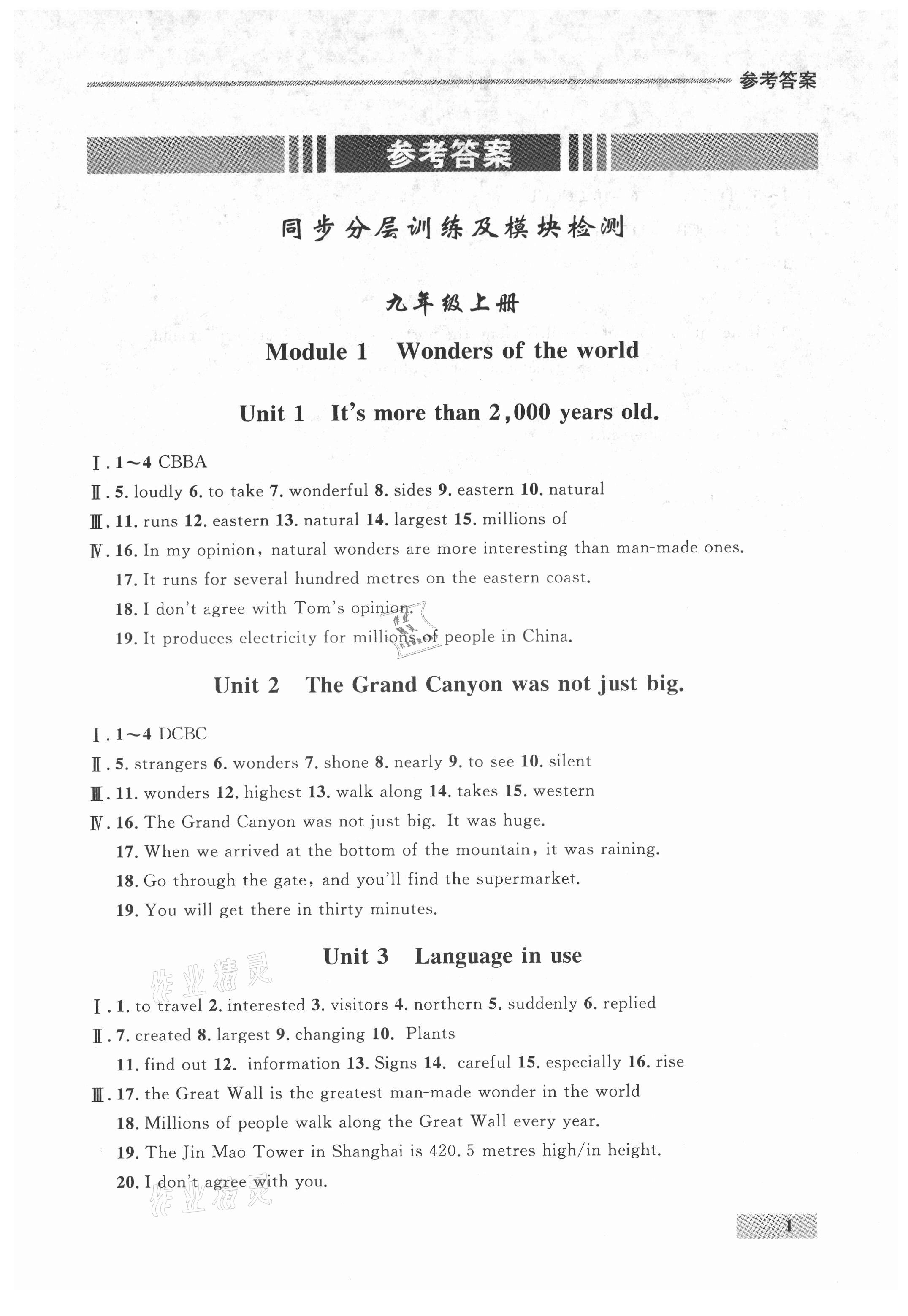 2021年點(diǎn)石成金金牌每課通九年級(jí)英語(yǔ)全一冊(cè)外研版大連專(zhuān)版 參考答案第1頁(yè)