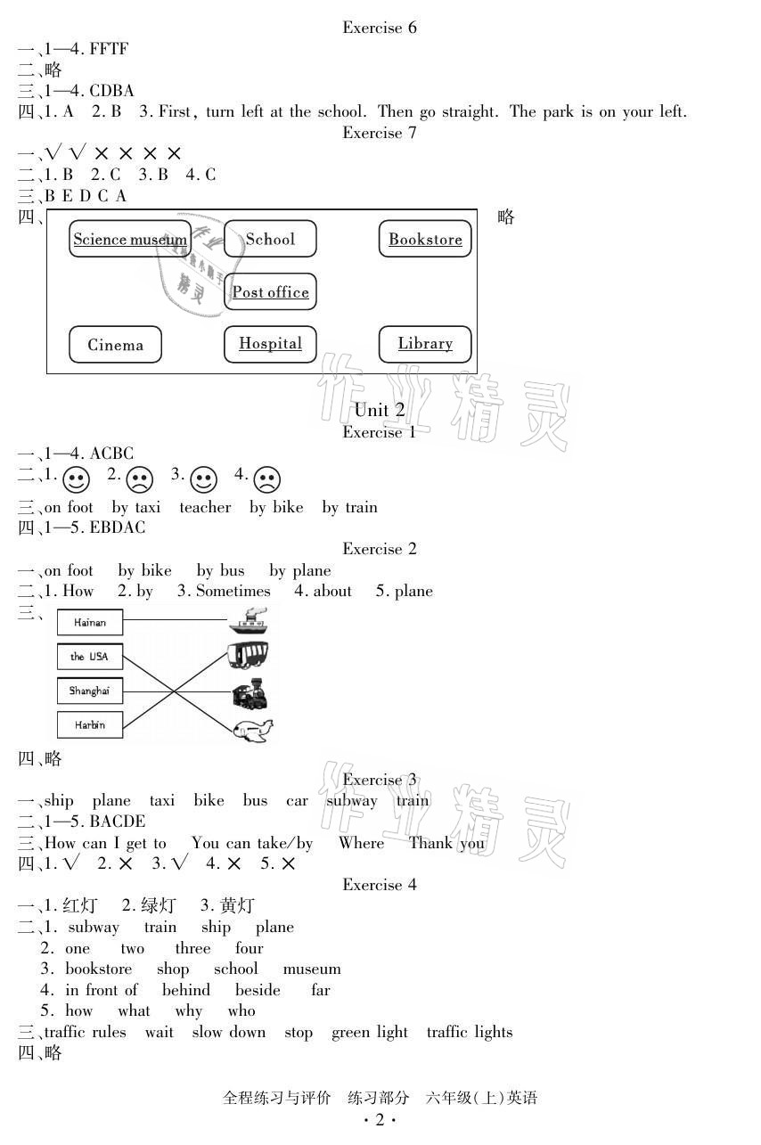 2021年全程練習(xí)與評價六年級英語上冊人教版 參考答案第2頁