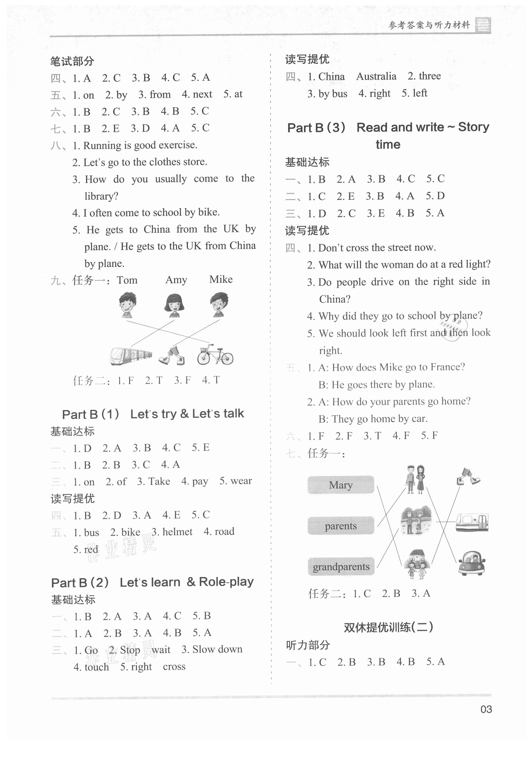 2021年木頭馬分層課課練六年級英語上冊人教版 參考答案第3頁