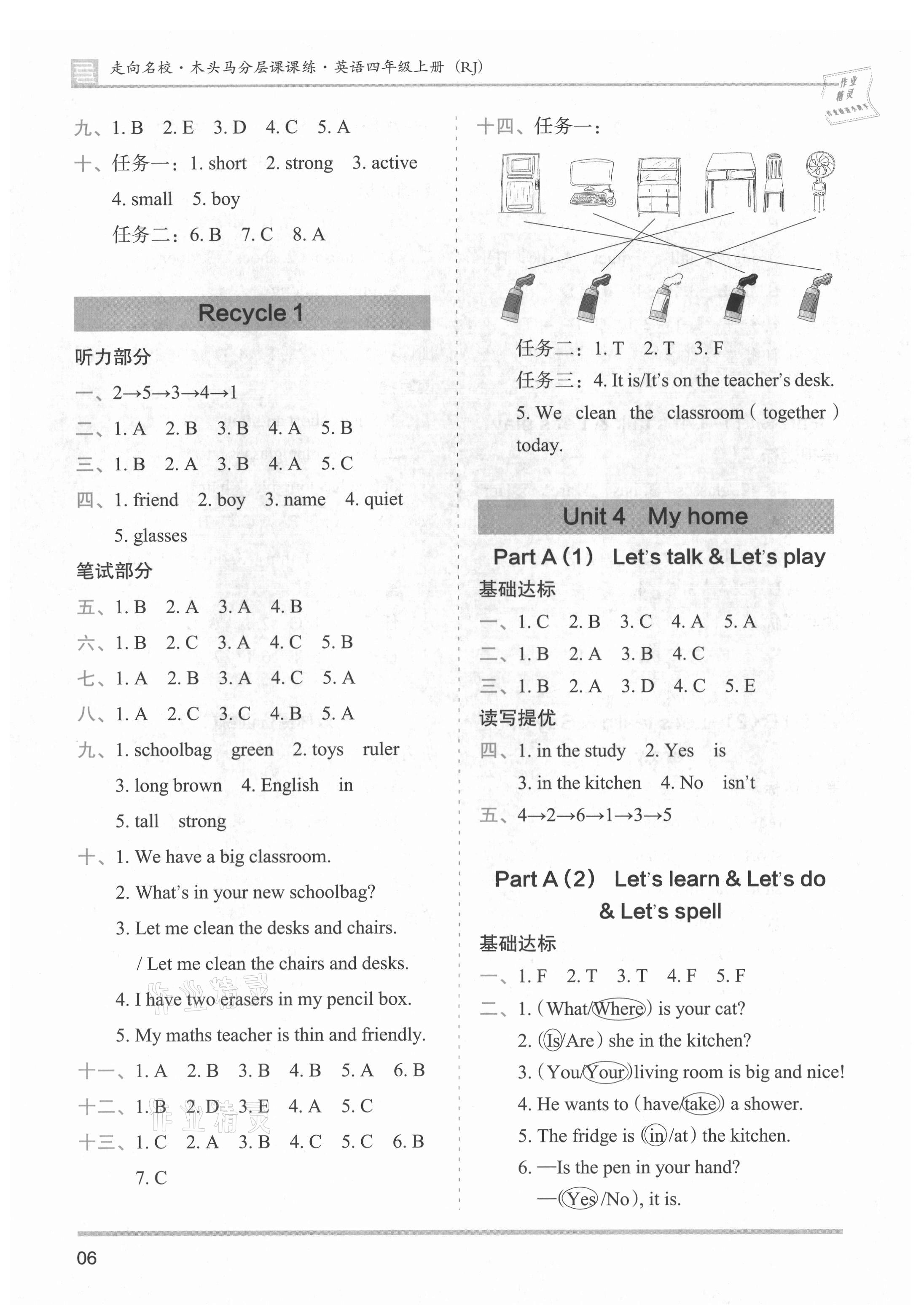 2021年木頭馬分層課課練四年級(jí)英語上冊(cè)人教版 參考答案第6頁