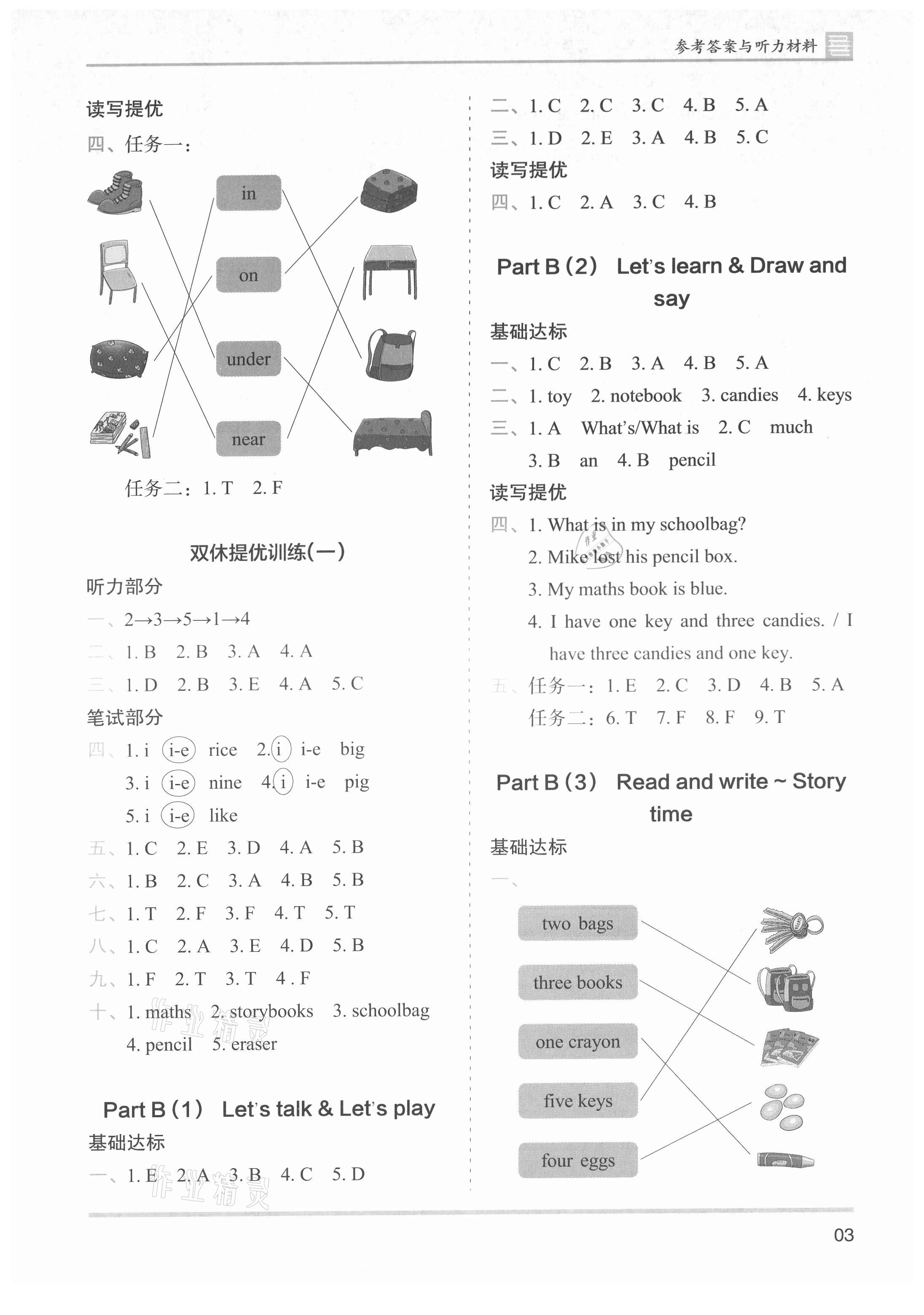 2021年木頭馬分層課課練四年級(jí)英語(yǔ)上冊(cè)人教版 參考答案第3頁(yè)