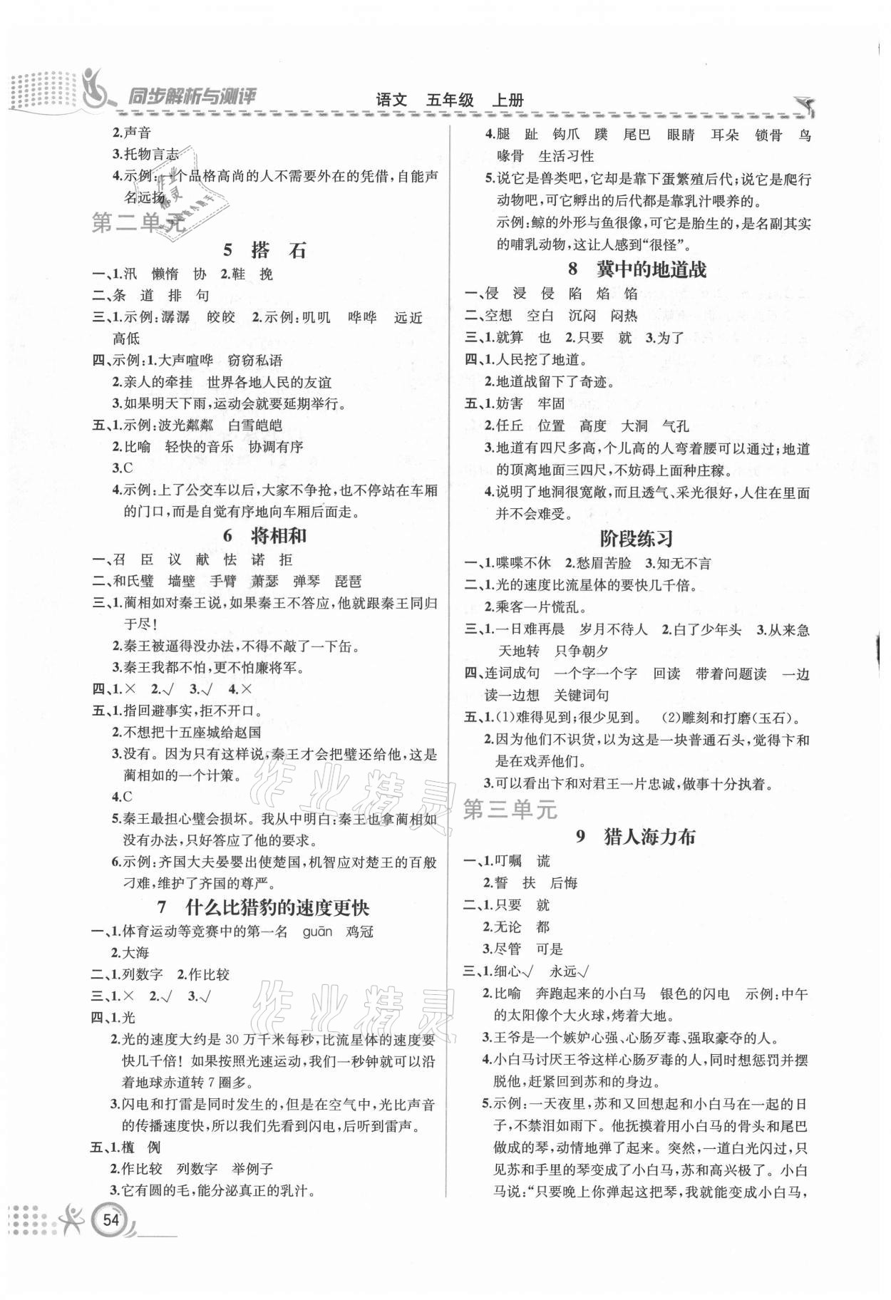 2021年人教金学典同步解析与测评五年级语文上册人教版福建专版 第2页