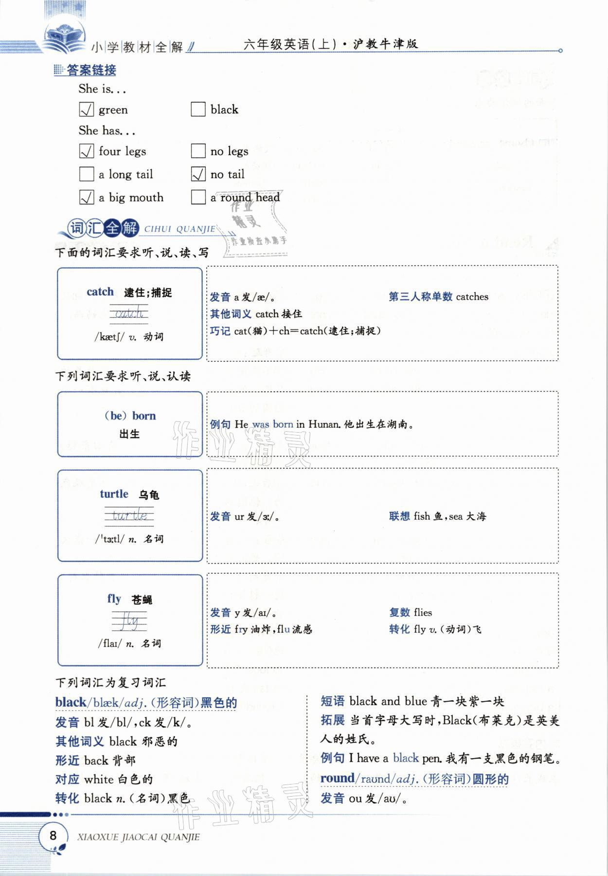 2021年教材課本六年級(jí)英語上冊(cè)滬教版 參考答案第8頁