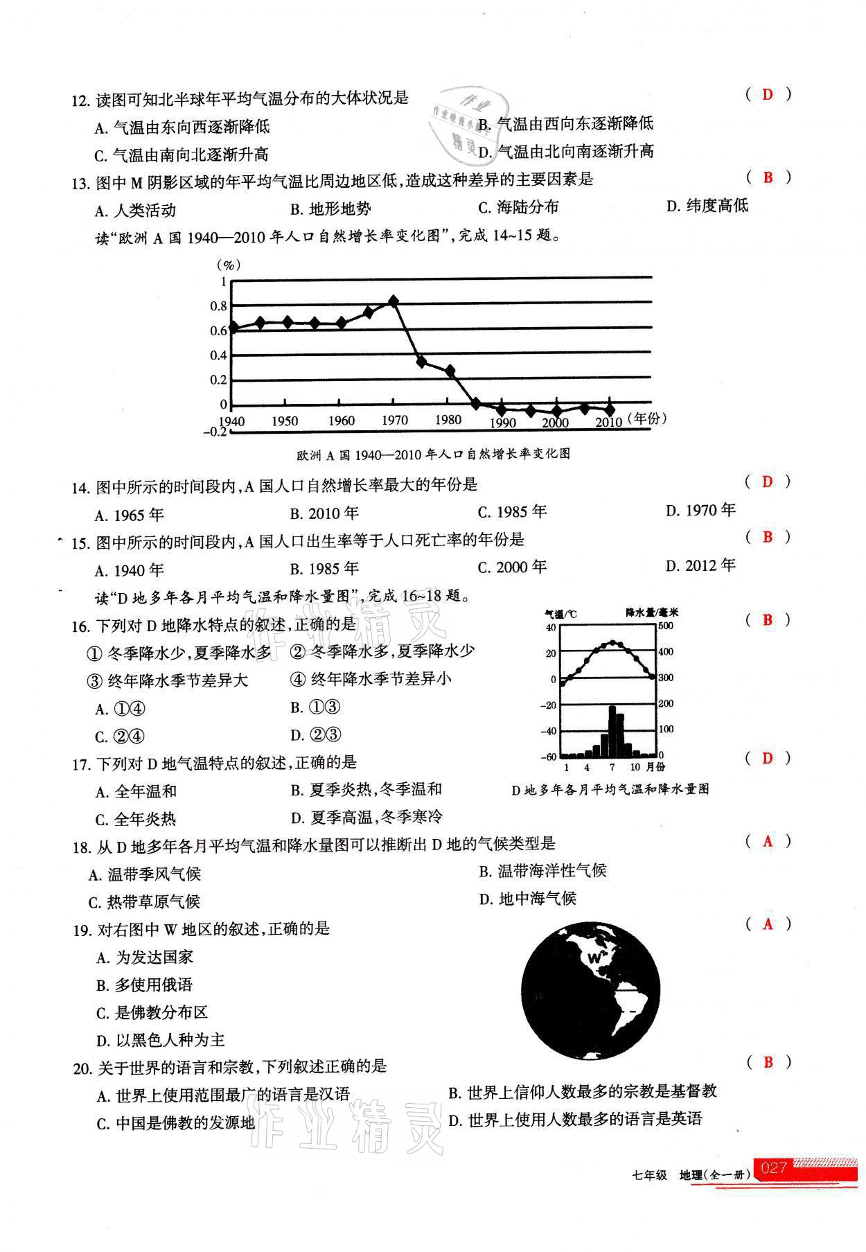 2021年學習之友七年級地理全一冊人教版 參考答案第27頁