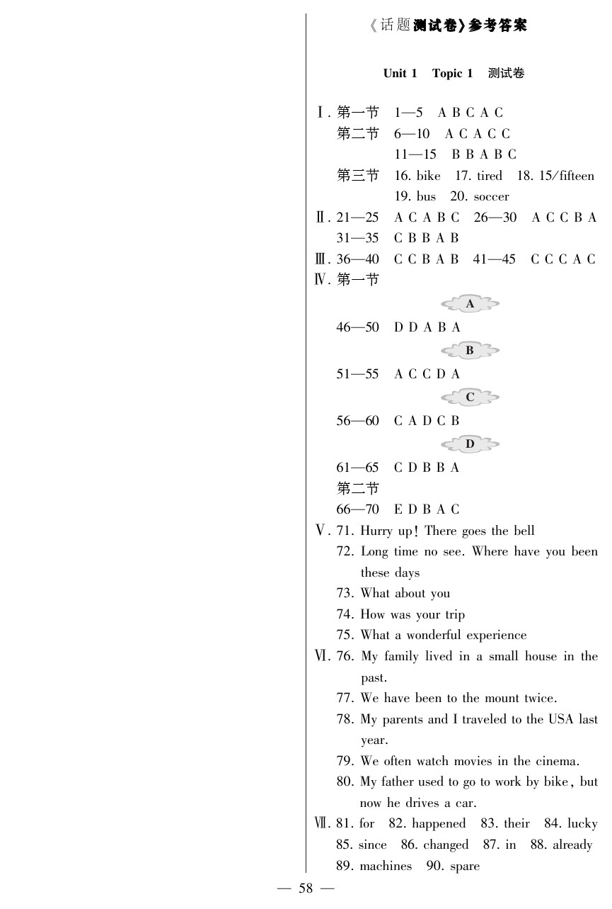 2021年仁愛英語同步綜合能力過關訓練九年級全一冊仁愛版 參考答案第4頁