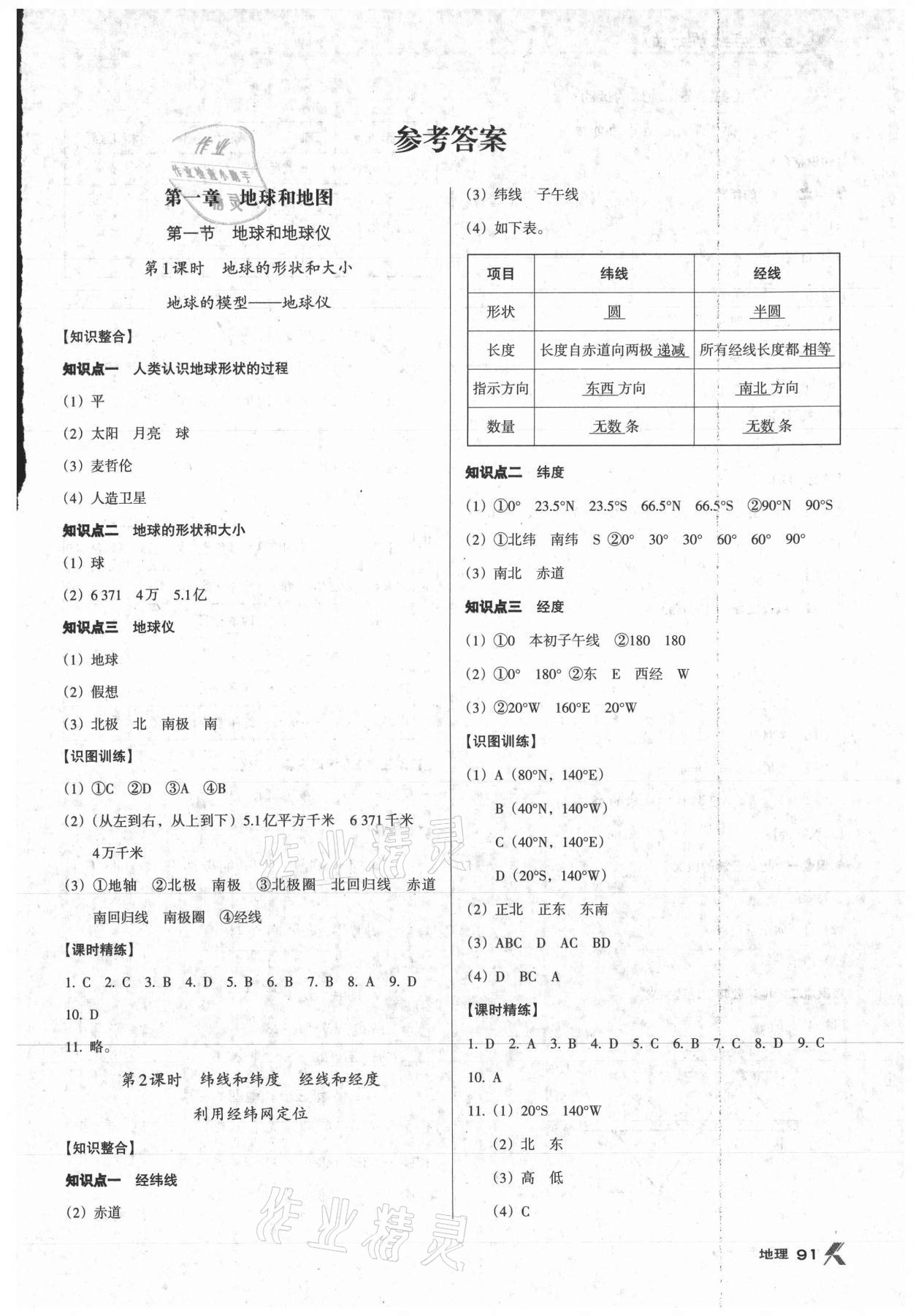 2021年全優(yōu)點練課計劃七年級地理上冊人教版 第1頁