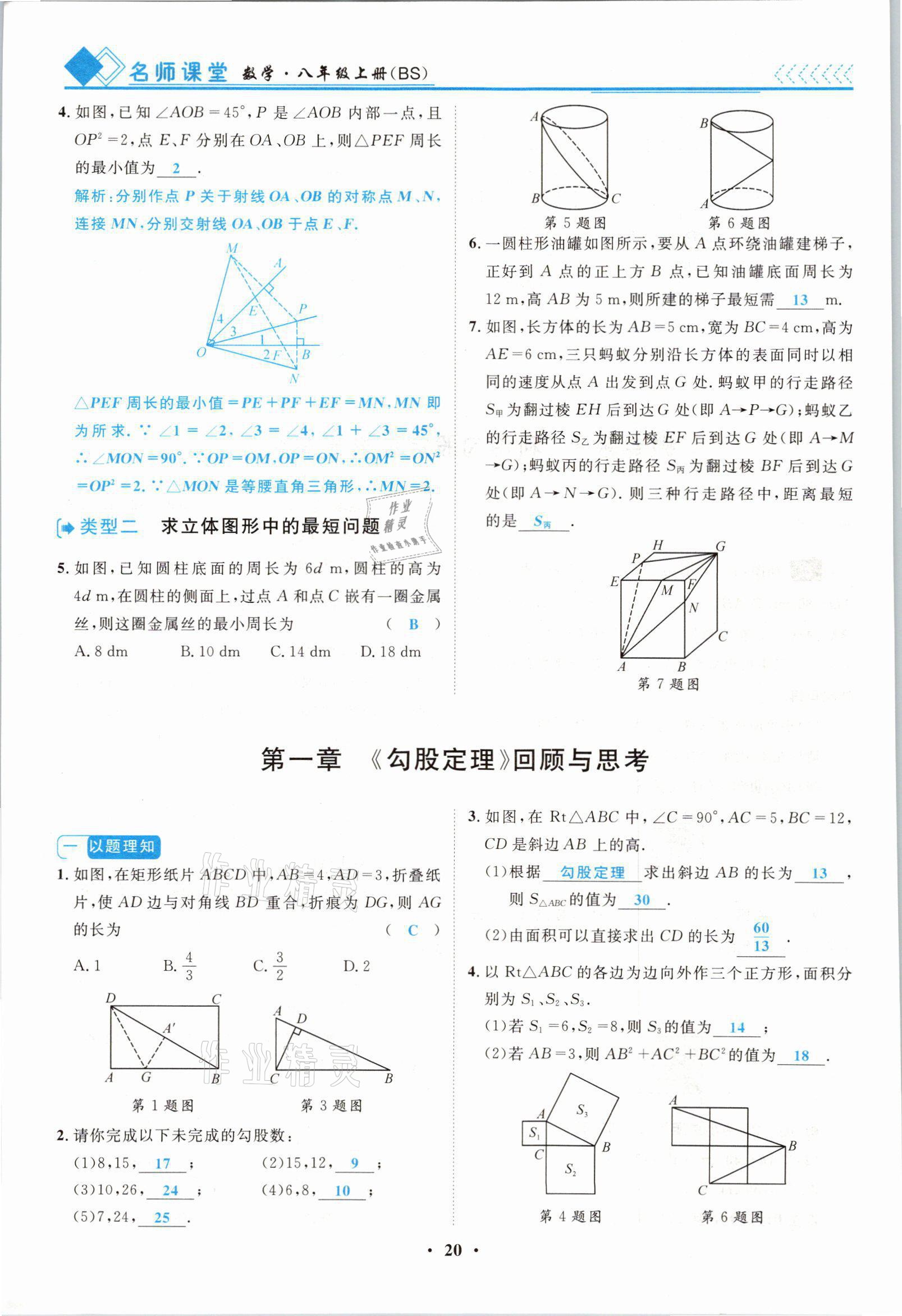 2021年名師課堂南方出版社八年級(jí)數(shù)學(xué)上冊(cè)北師大版 參考答案第20頁(yè)