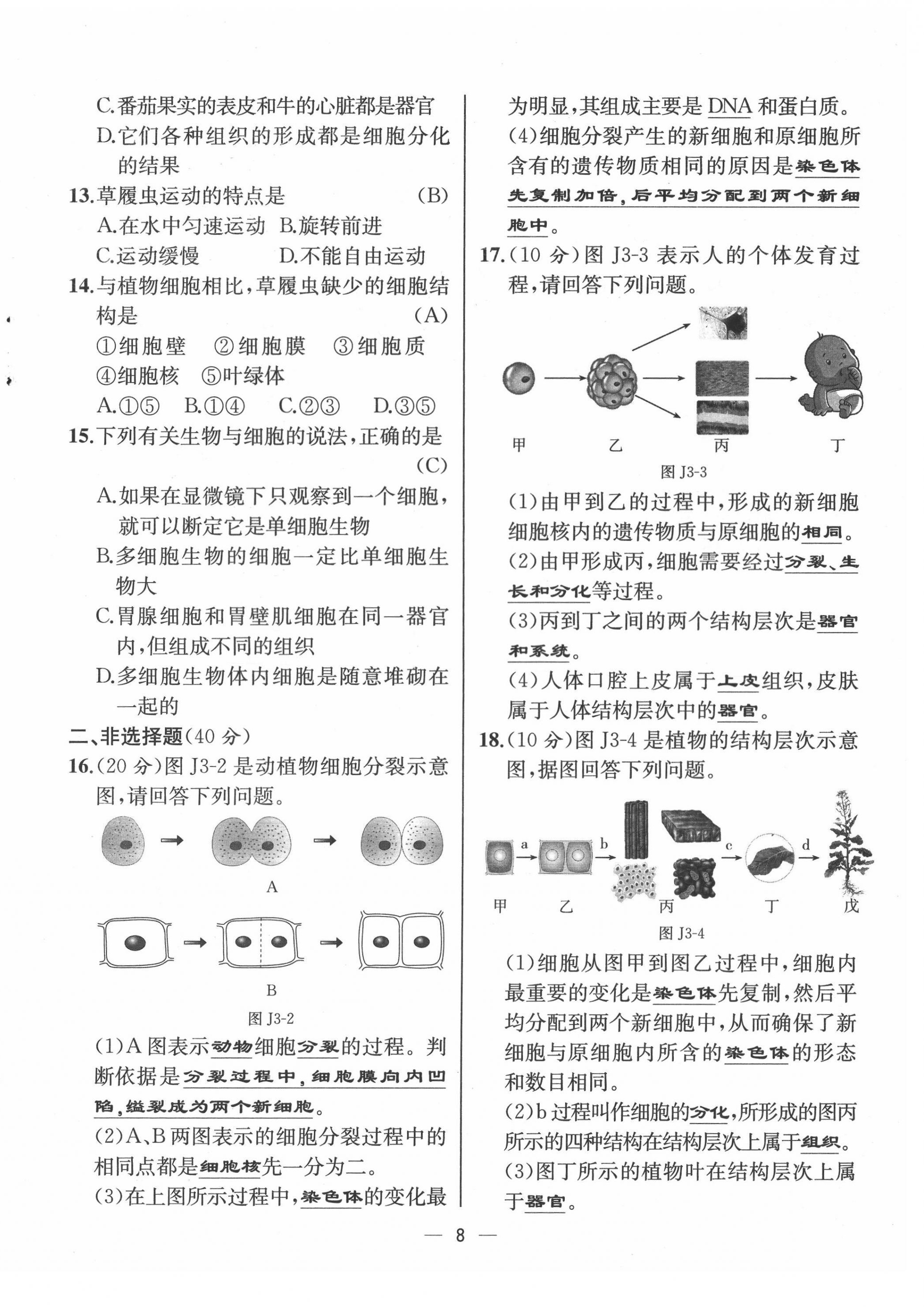 2021年人教金学典同步解析与测评七年级生物上册人教版云南专版 第8页