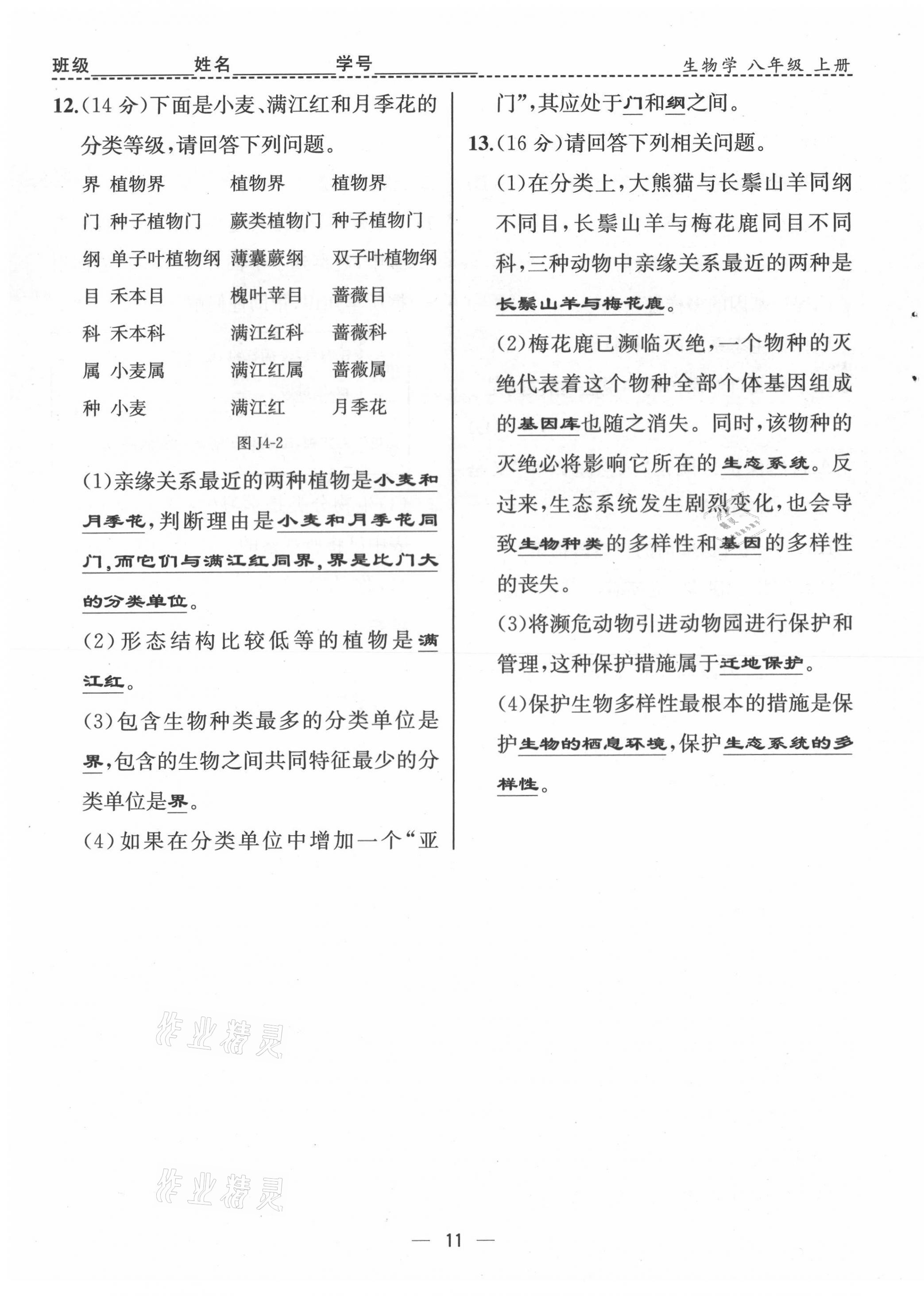 2021年人教金學(xué)典同步解析與測(cè)評(píng)八年級(jí)生物上冊(cè)人教版云南專版 第11頁(yè)