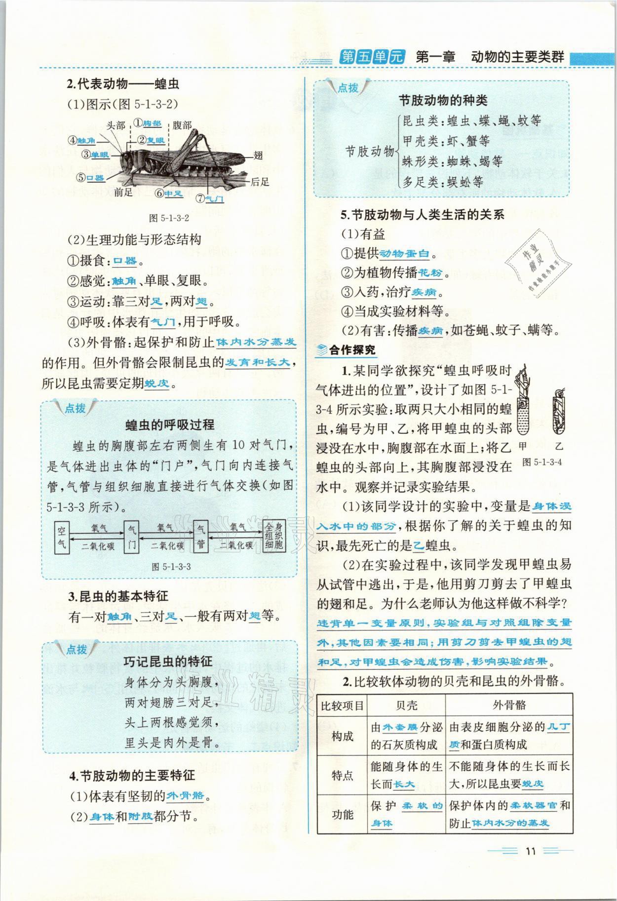 2021年人教金學(xué)典同步解析與測評八年級生物上冊人教版云南專版 參考答案第11頁