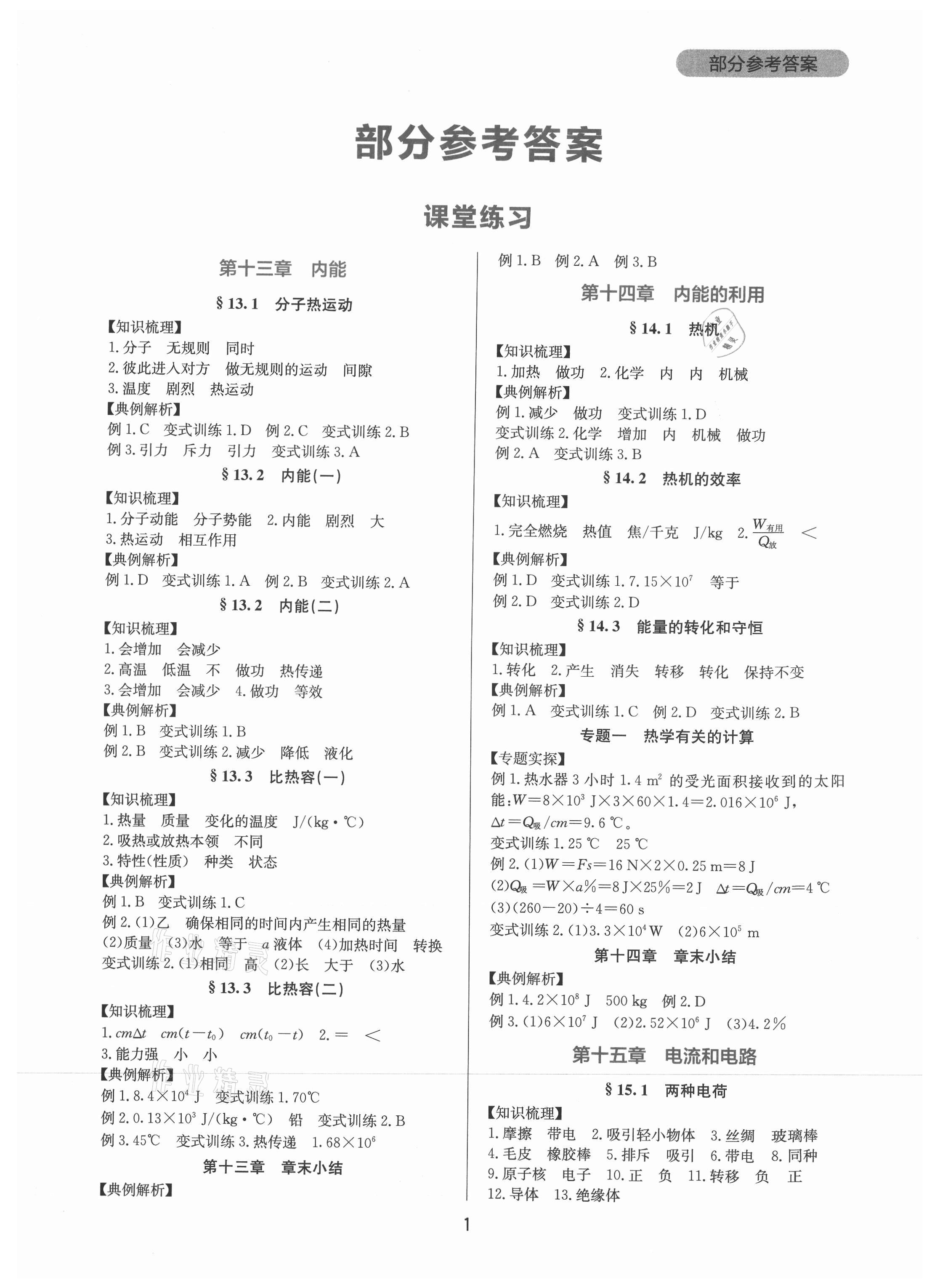 2021年新课程实践与探究丛书九年级物理全一册人教版 第1页