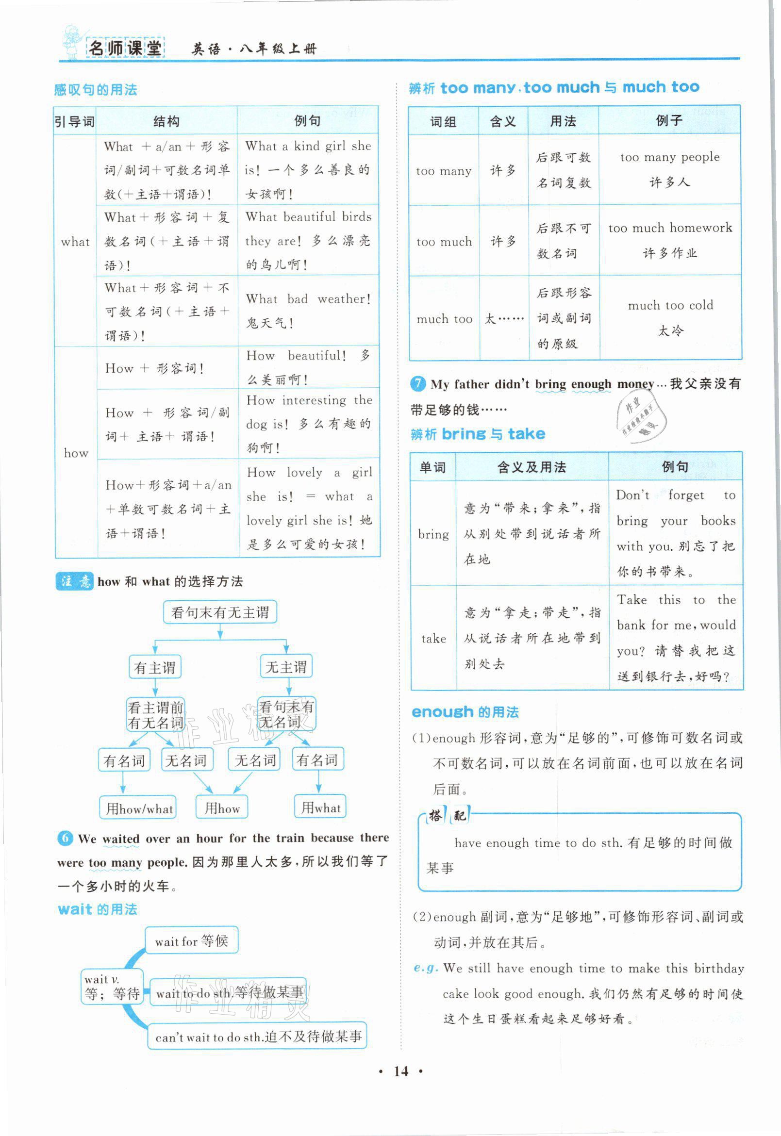 2021年名師課堂南方出版社八年級英語上冊人教版 參考答案第14頁