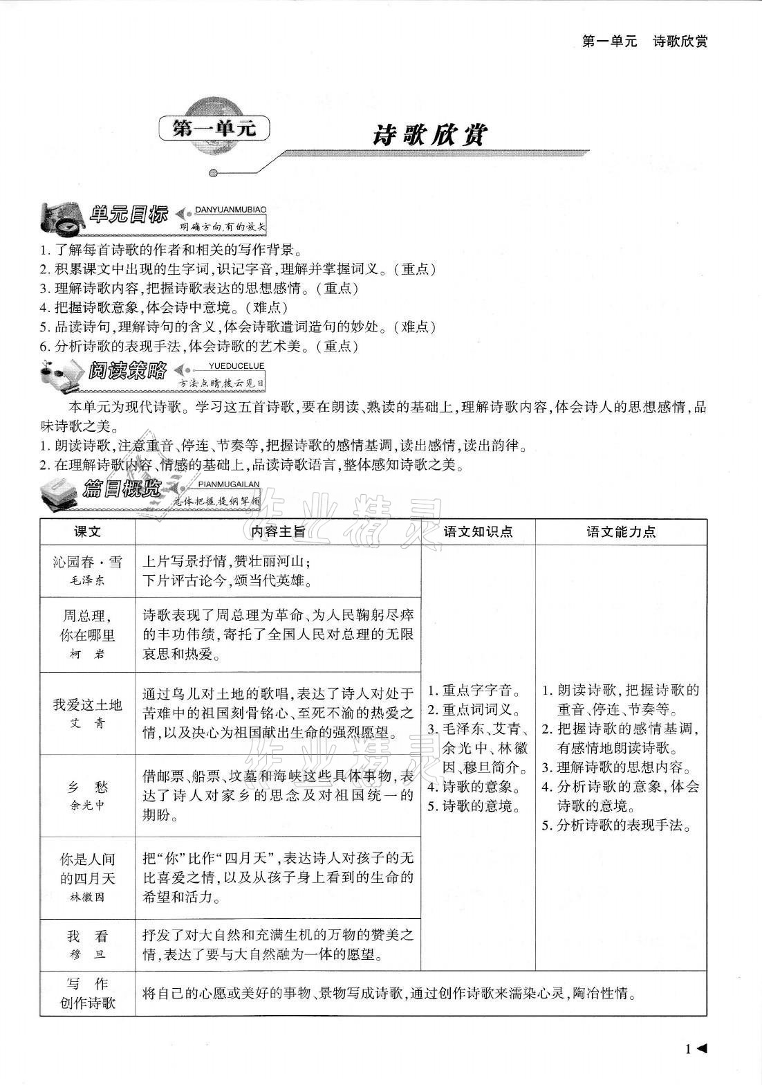 2021年优课堂给力A加九年级语文全一册人教版 参考答案第1页