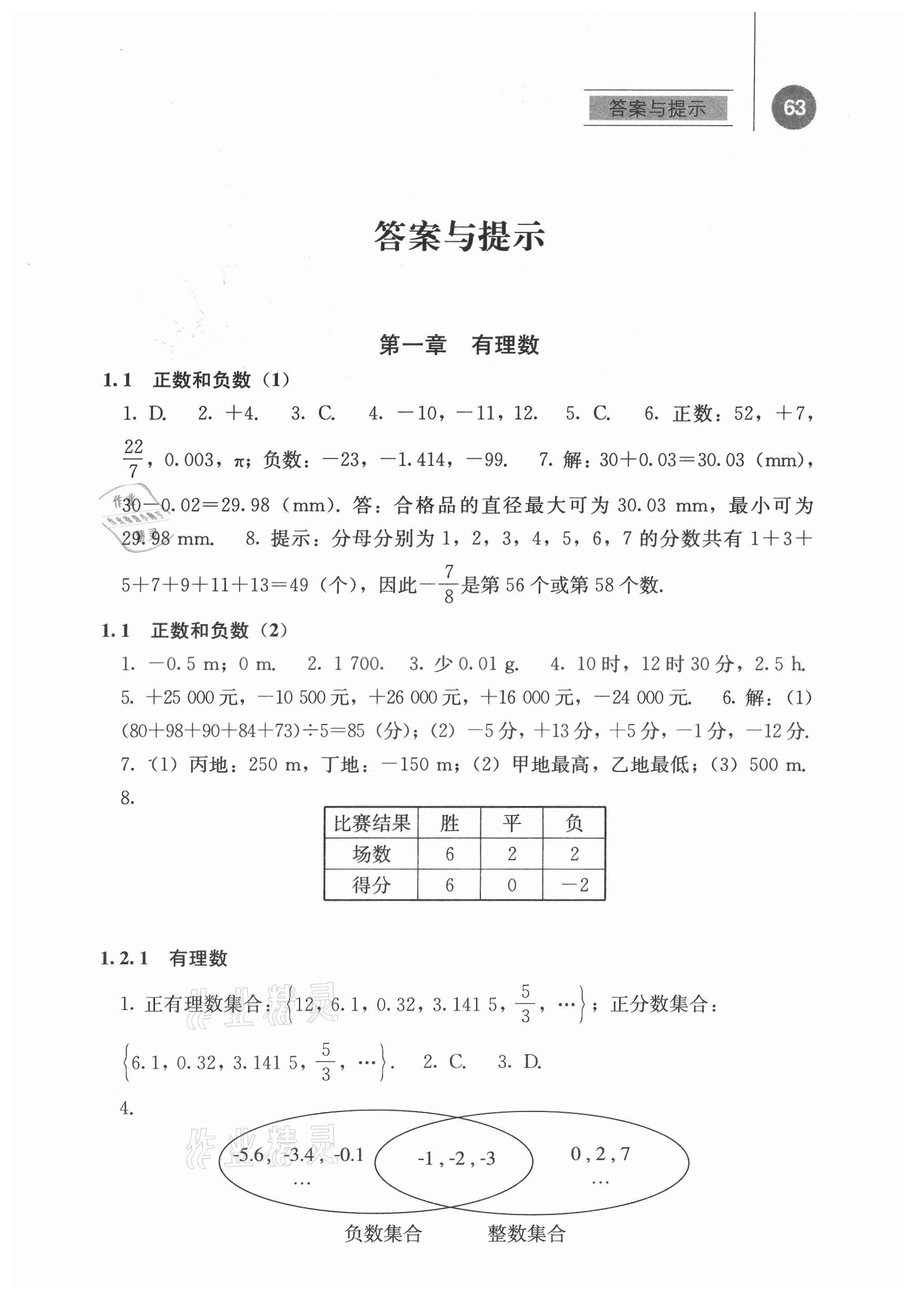 2021年補充習題七年級數(shù)學上冊人教版人民教育出版社 第1頁