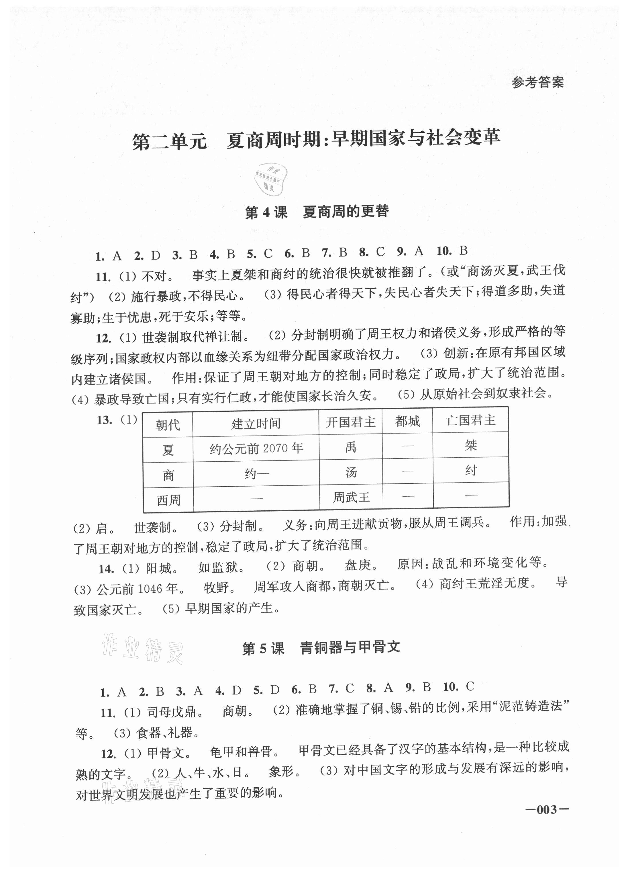 2021年课堂追踪七年级历史上册人教版 参考答案第3页