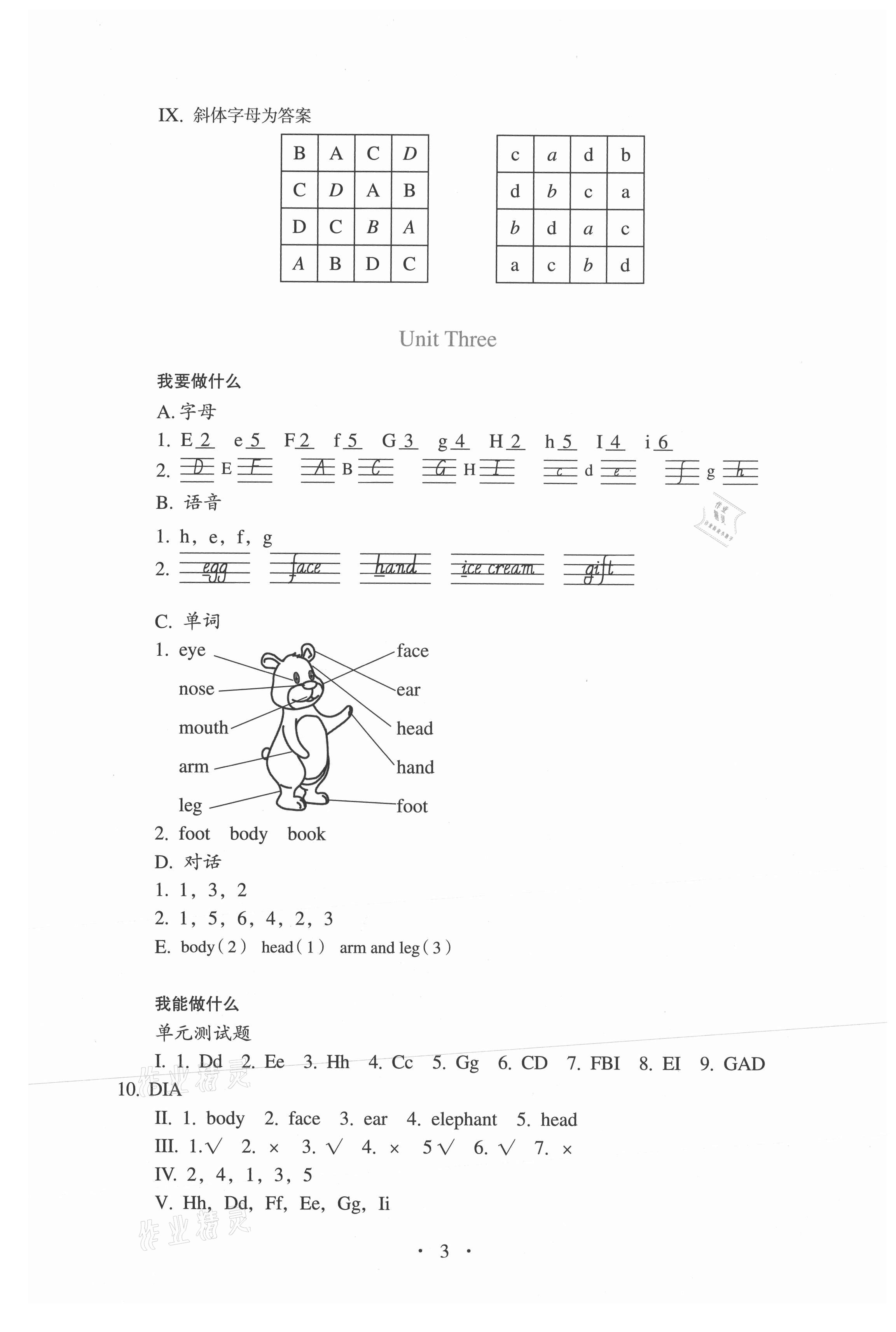 2021年人教金學典同步解析與測評三年級英語上冊人教版 參考答案第3頁