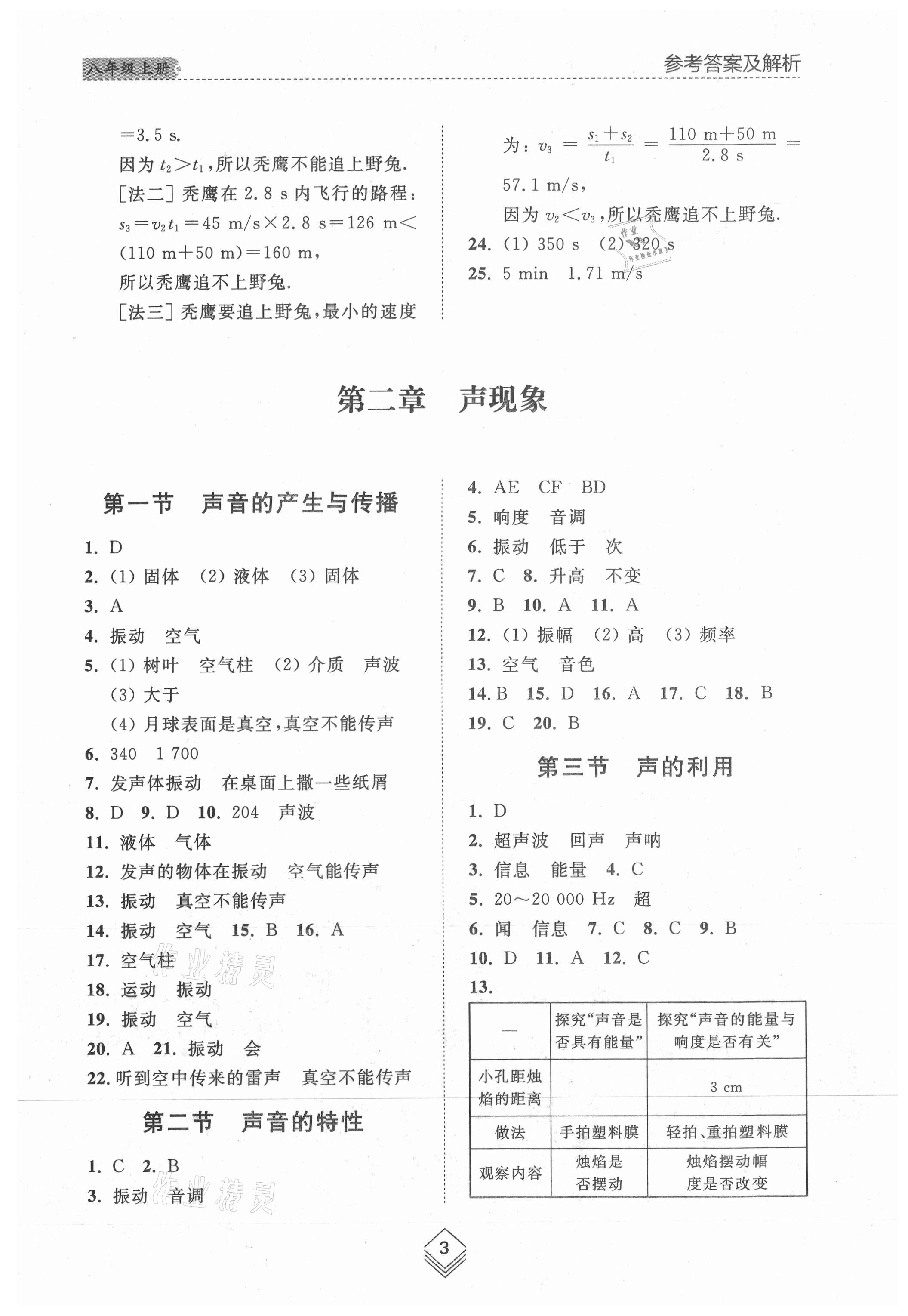 2021年綜合能力訓練八年級物理上冊魯科版54制 參考答案第3頁