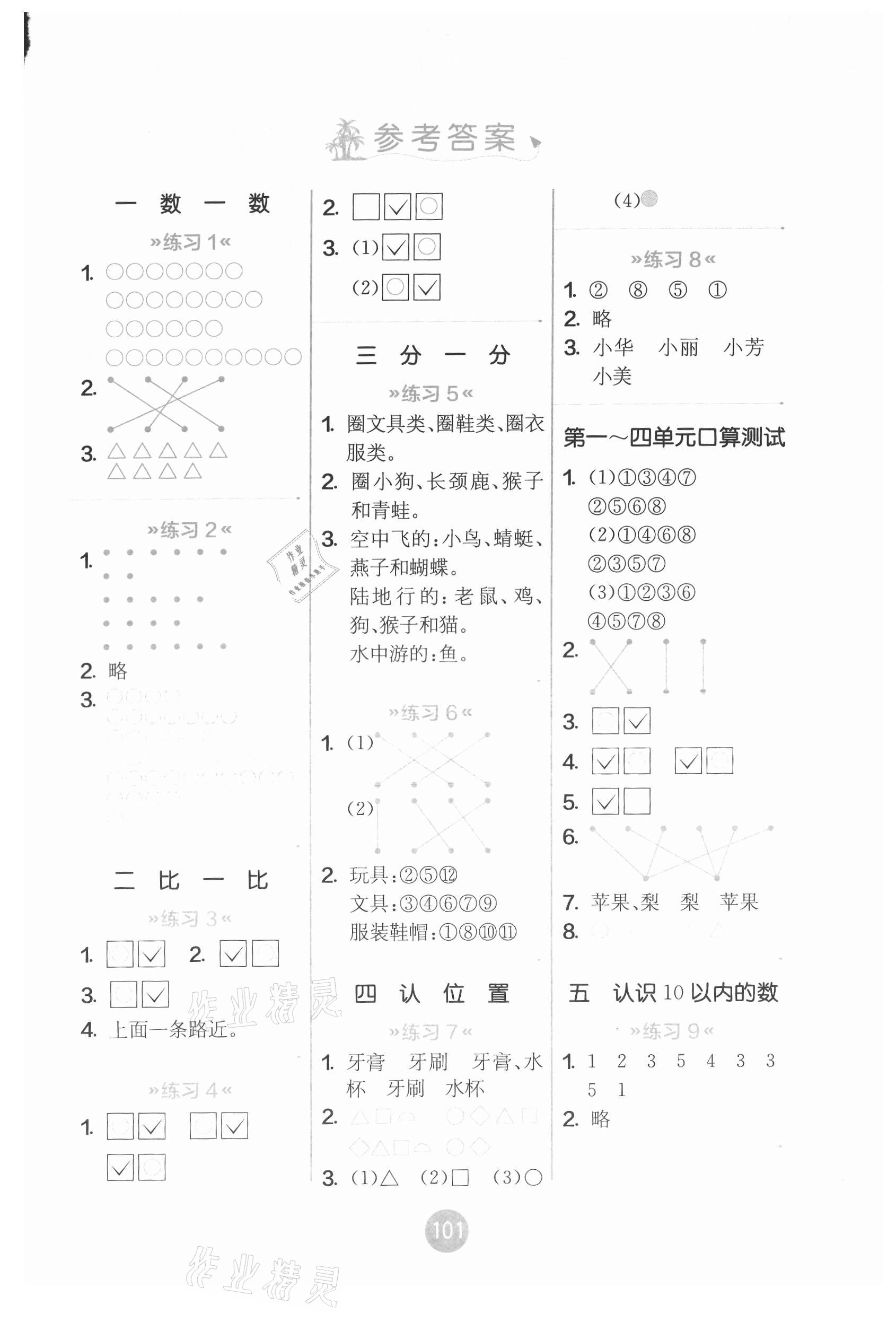 2021年小学数学口算心算速算一年级上册苏教版 第1页