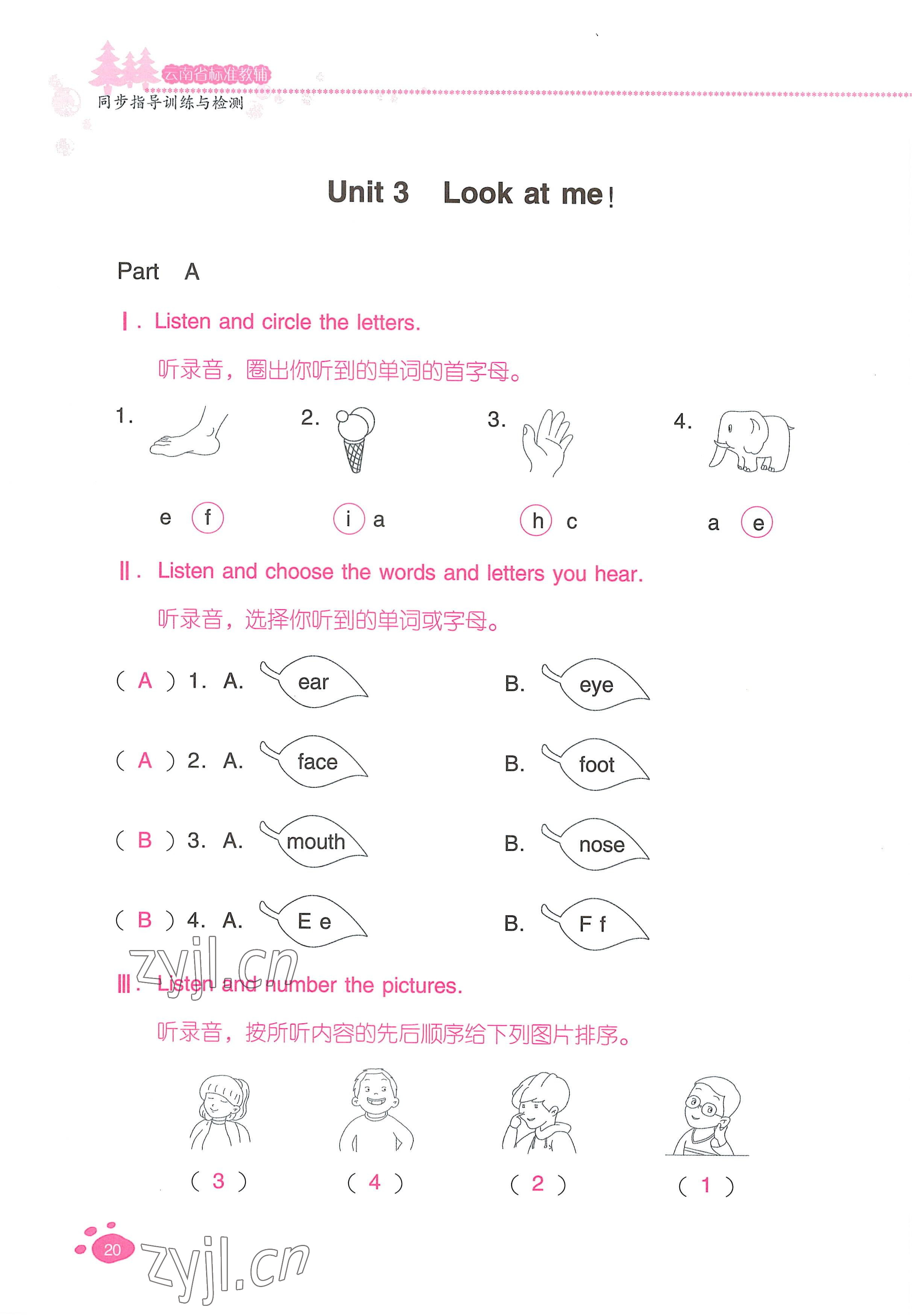 2021年云南省標準教輔同步指導訓練與檢測三年級英語上冊人教版 參考答案第19頁