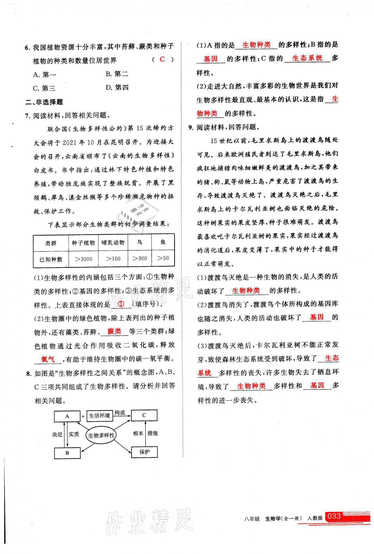 2021年学习之友八年级生物全一册人教版 参考答案第33页