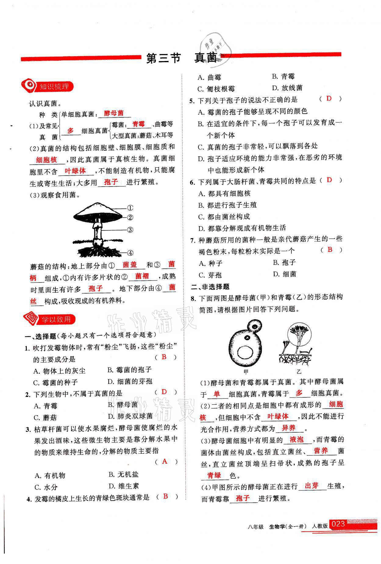 2021年学习之友八年级生物全一册人教版 参考答案第23页