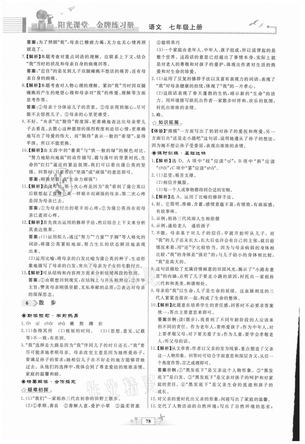 2021年陽(yáng)光課堂金牌練習(xí)冊(cè)七年級(jí)語(yǔ)文上冊(cè)人教版福建專版 第4頁(yè)