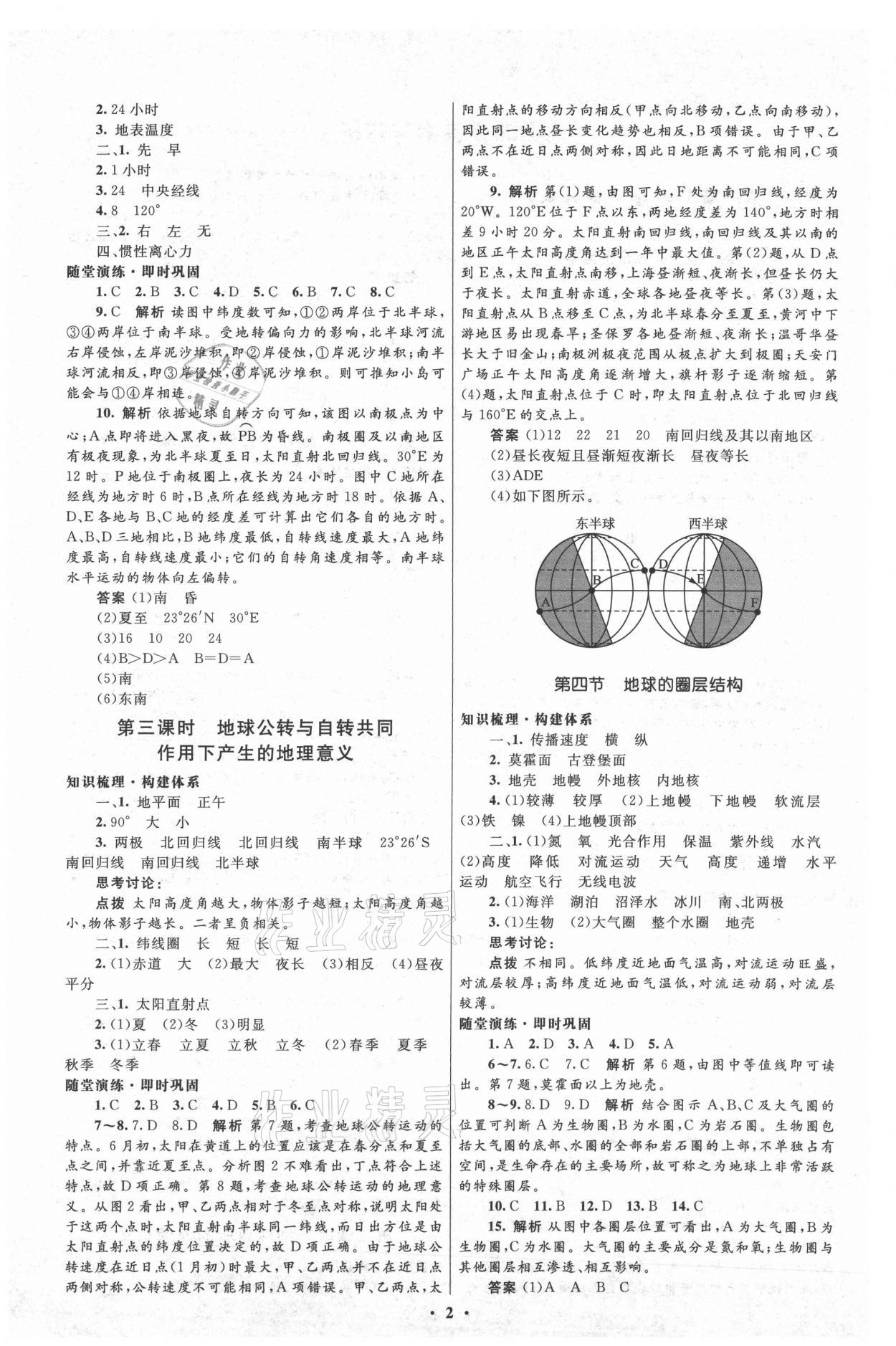 2021年同步測控優(yōu)化設計高中地理必修1中圖版 參考答案第2頁