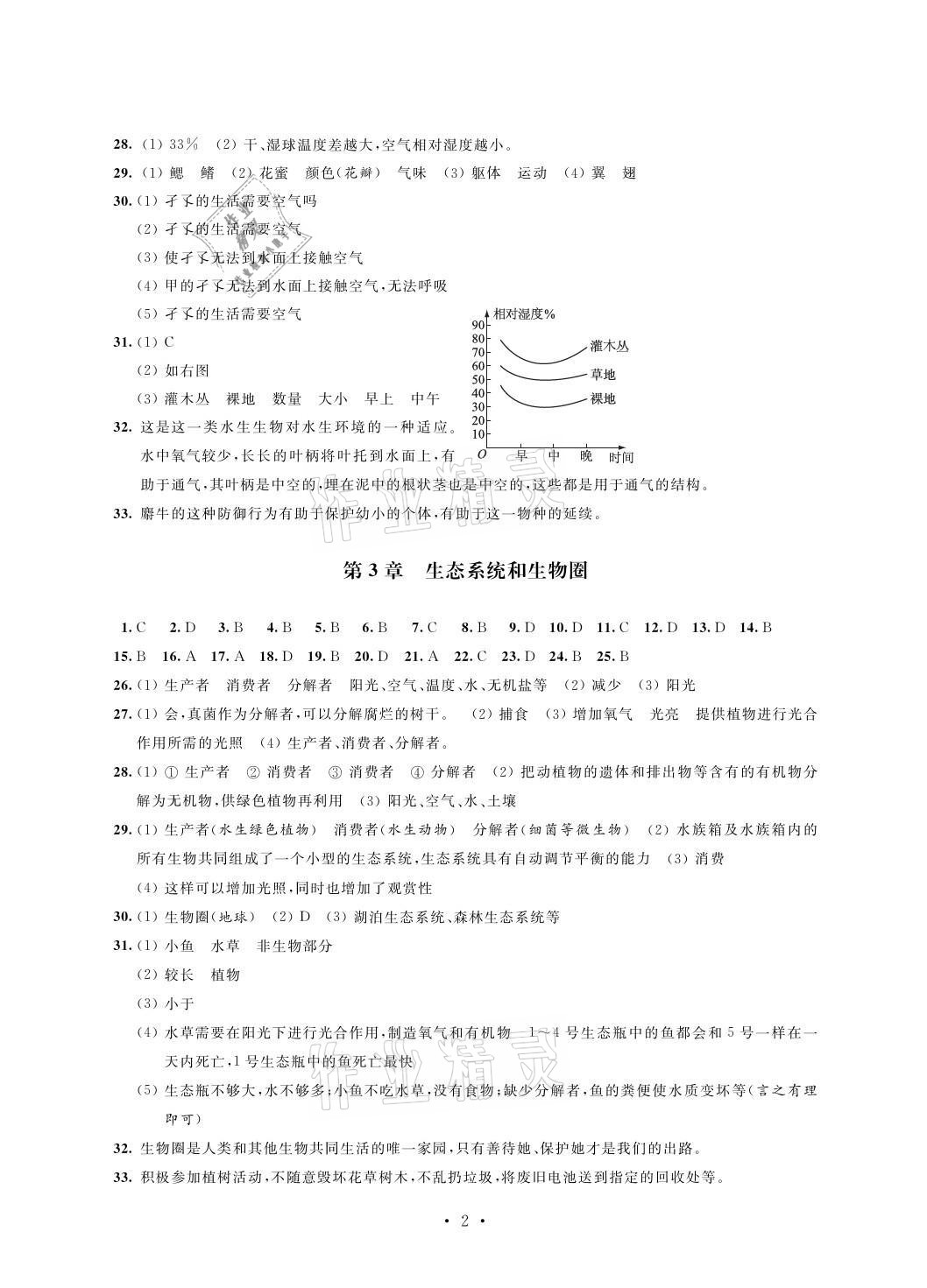 2021年自我提升與評價(jià)七年級生物上冊蘇科版 參考答案第2頁