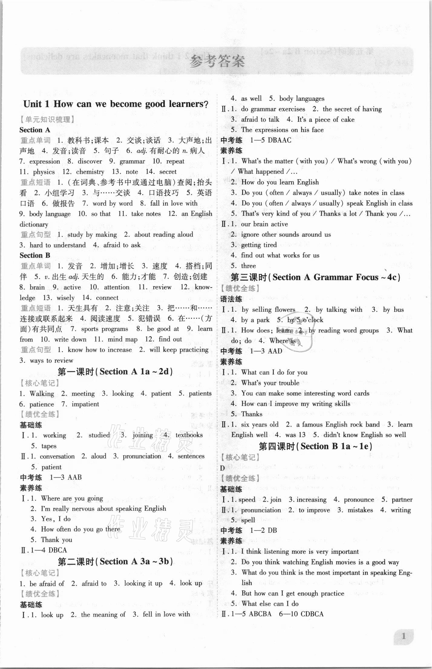 2021年绩优学案九年级英语全一册人教版 第1页