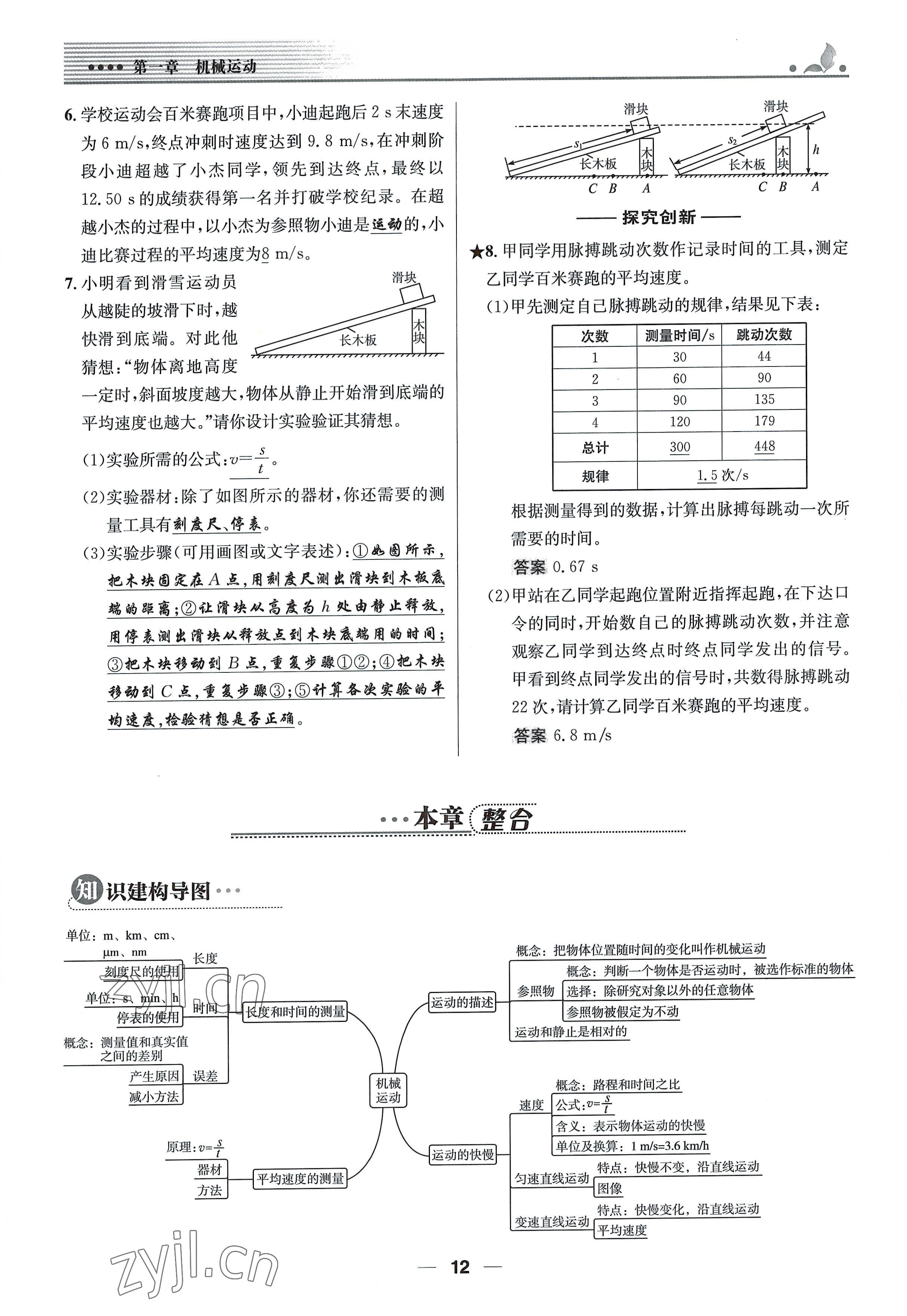 2021年同步测控优化设计八年级物理上册人教版精编版 参考答案第12页