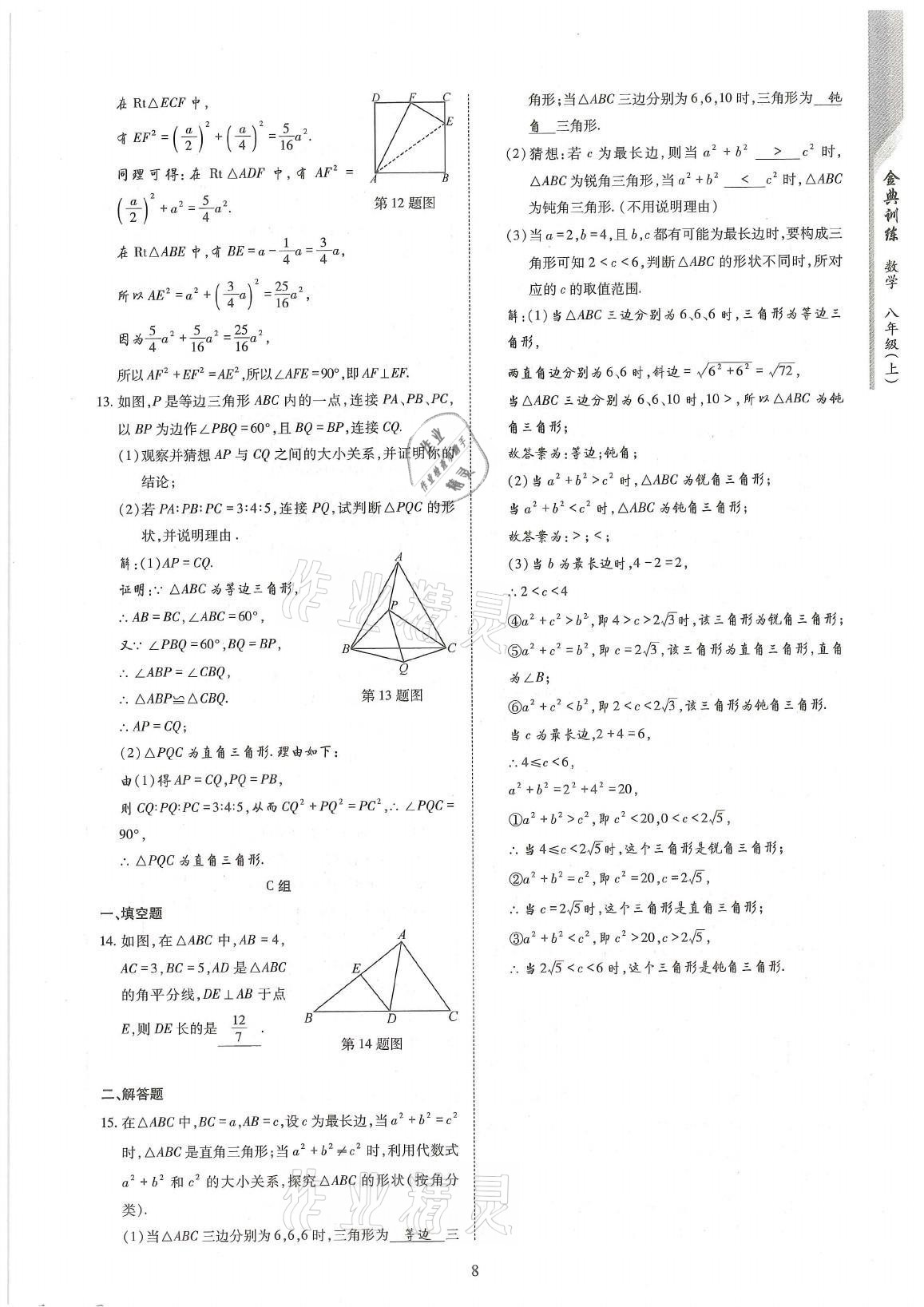 2021年金典训练八年级数学上册北师大版 参考答案第8页