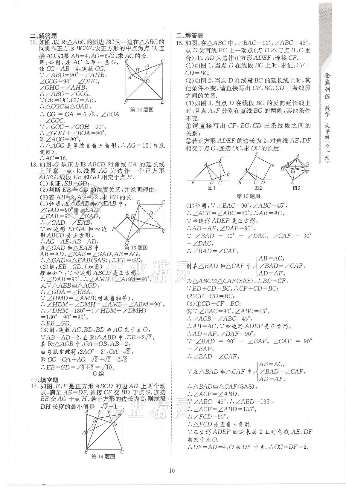 2021年金典訓練九年級數(shù)學全一冊北師大版 參考答案第10頁