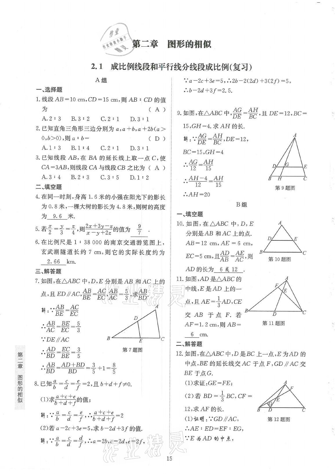 2021年金典訓(xùn)練九年級(jí)數(shù)學(xué)全一冊(cè)北師大版 參考答案第15頁(yè)