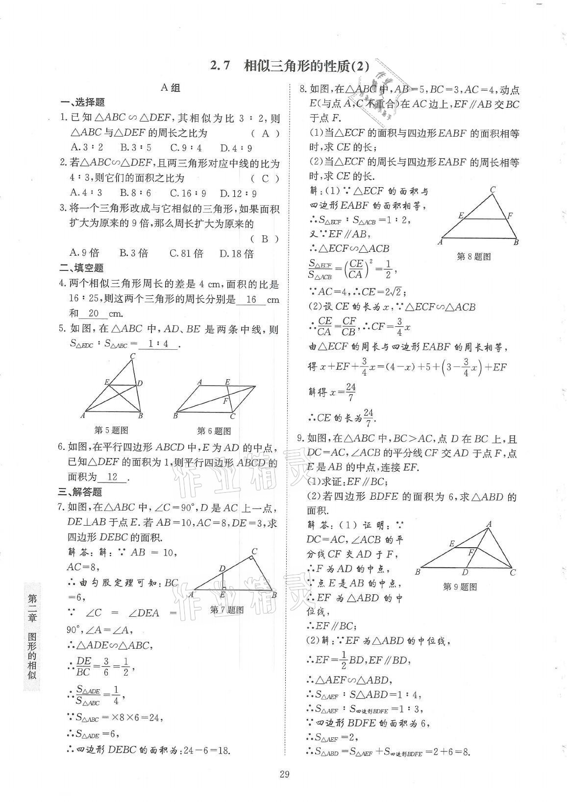 2021年金典訓(xùn)練九年級數(shù)學(xué)全一冊北師大版 參考答案第29頁